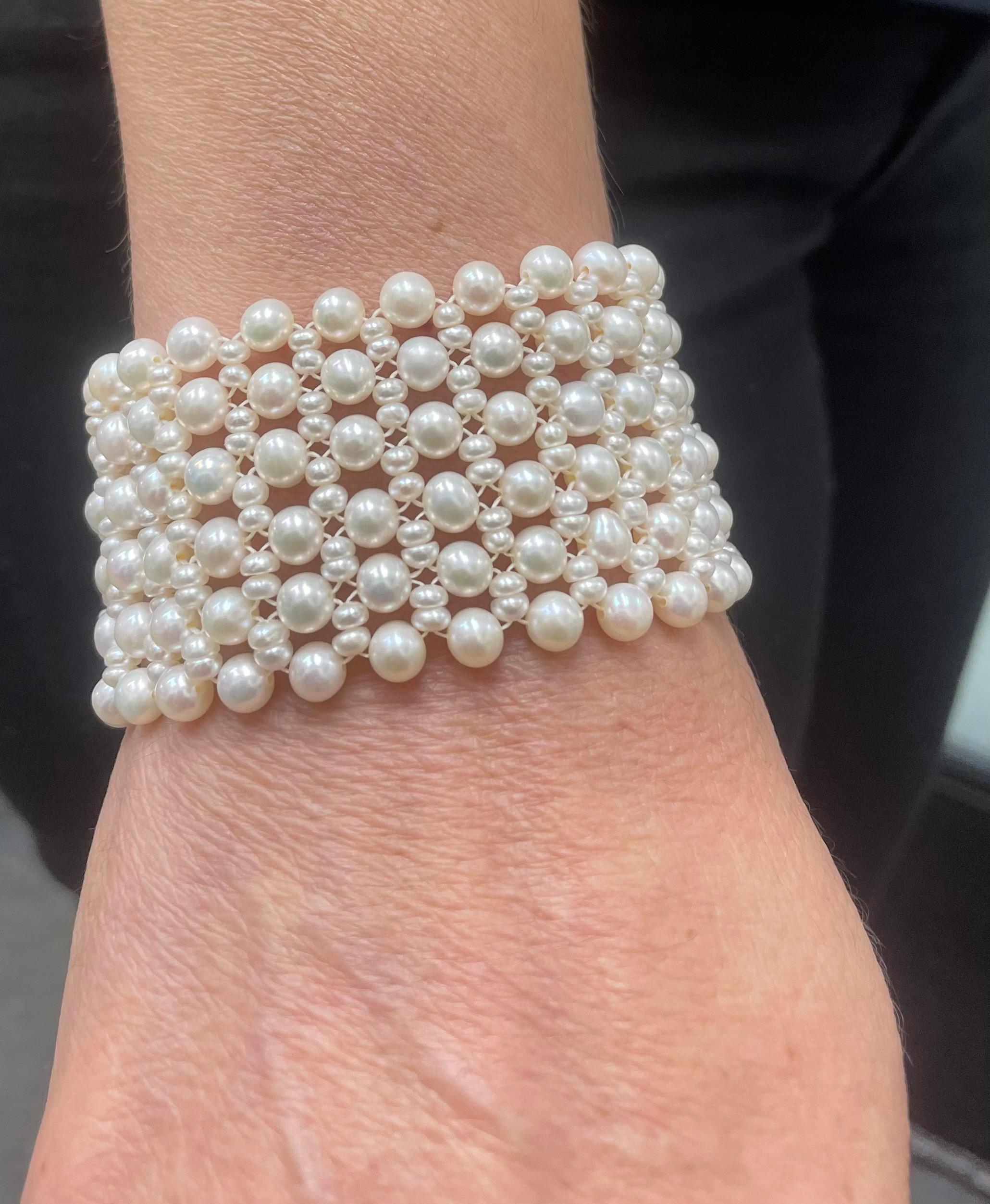 Marina J. Woven Pearl Bracelet With Rhodium Plated Clasp in vendita 2