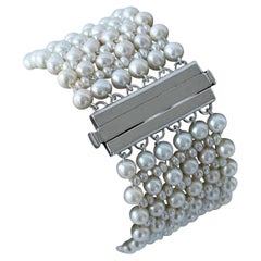 Marina J. Bridal Pearl Woven Bracelet With Rhodium Plated Clasp