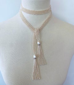 Marina J. Braut-Halskette mit gewebten Perlen – zeitloses, größenunabhängiges Lariat/Sautoir mit Diamanten