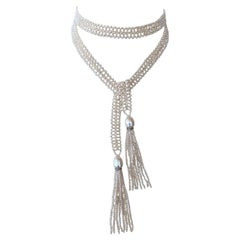 Marina J. : Collier lariat / sautoir de mariée intemporel, sans taille, orné de perles tissées et de diamants