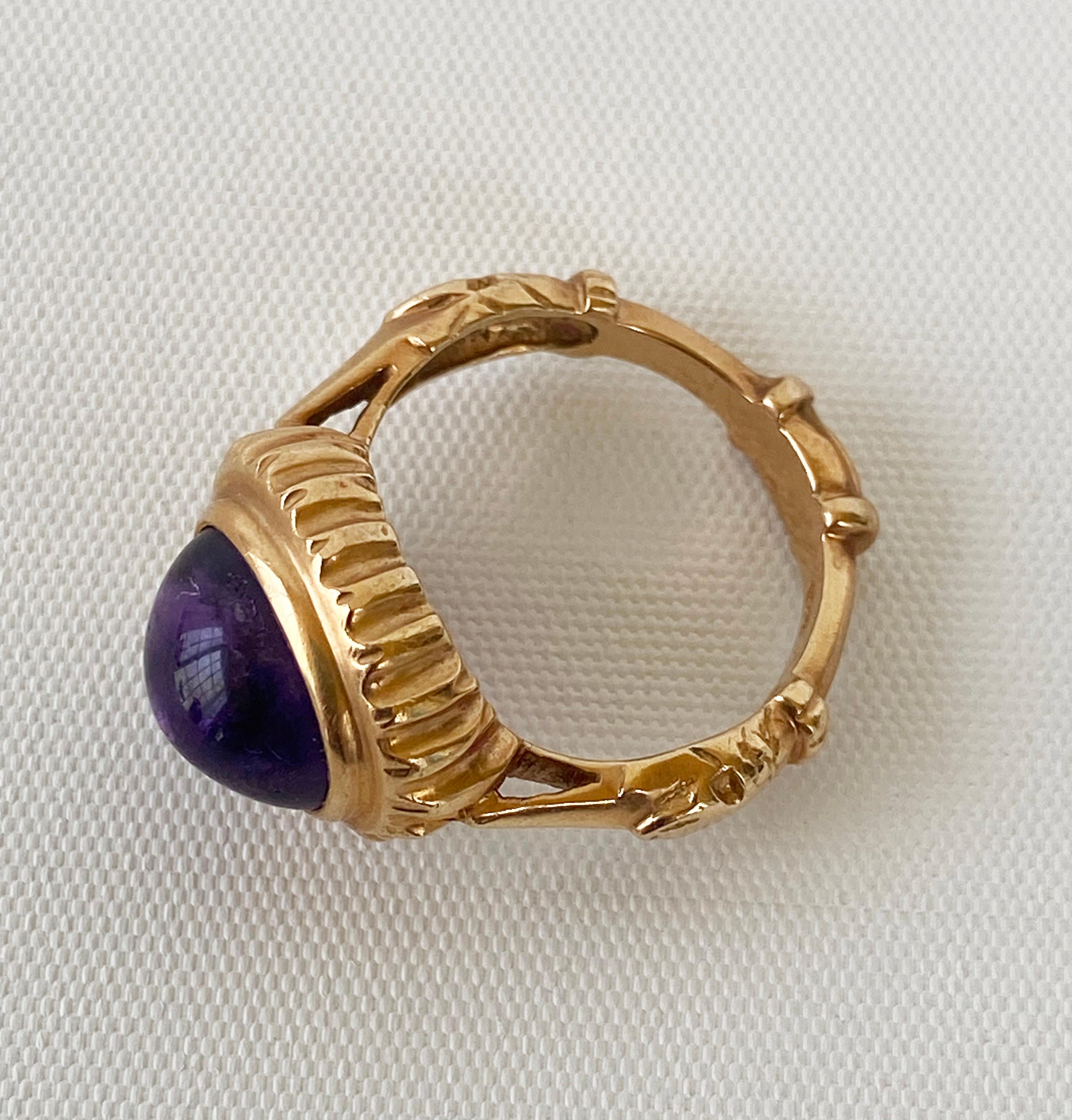 Artist Marina J. Amethyst and solid 14K Yellow Gold Ring For Sale