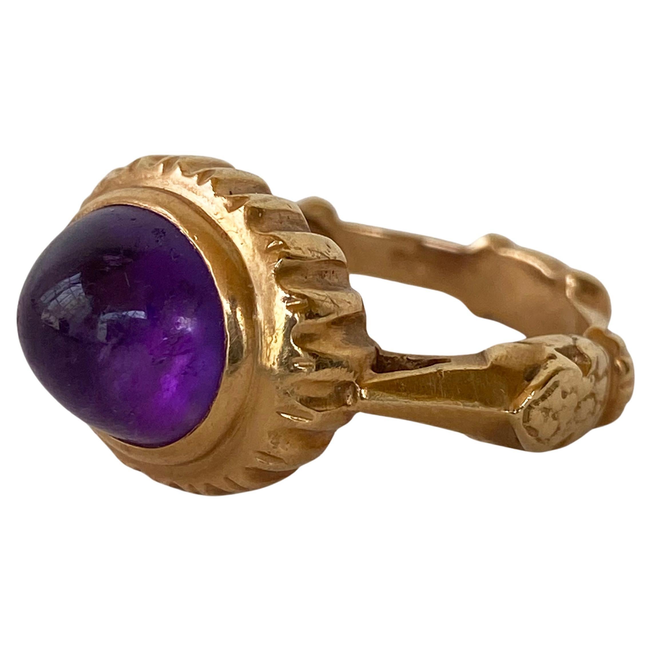 Marina J. Amethyst and solid 14K Yellow Gold Ring For Sale