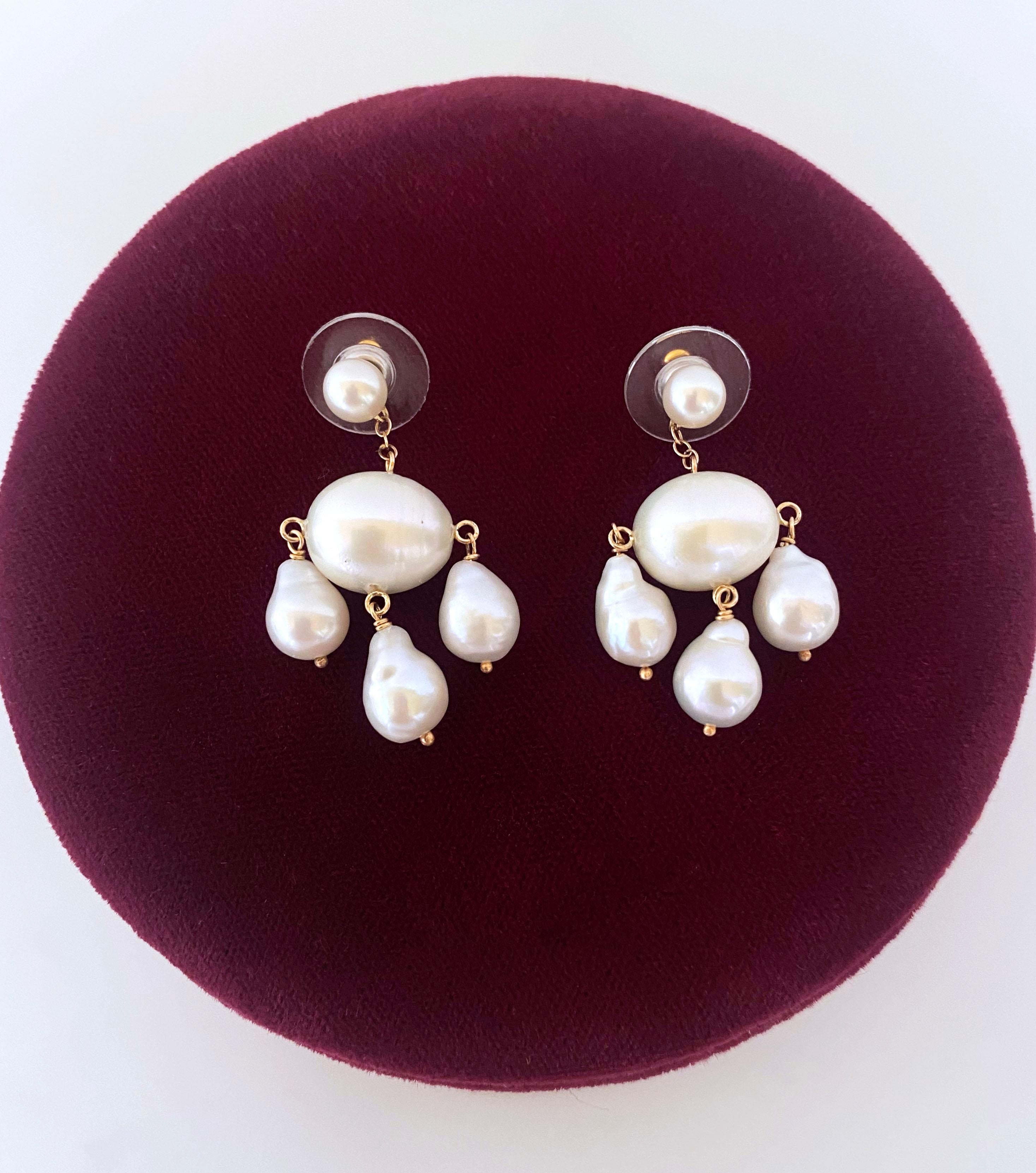 Artisan Marina J. Chandelier Baroque Pearl Earrings with 14k Yellow Gold For Sale