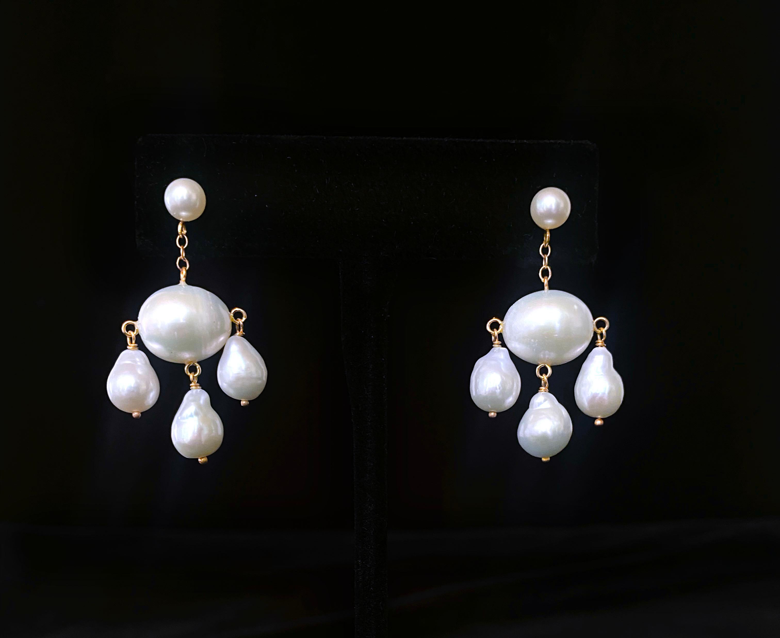 Bead Marina J. Chandelier Baroque Pearl Earrings with 14k Yellow Gold For Sale