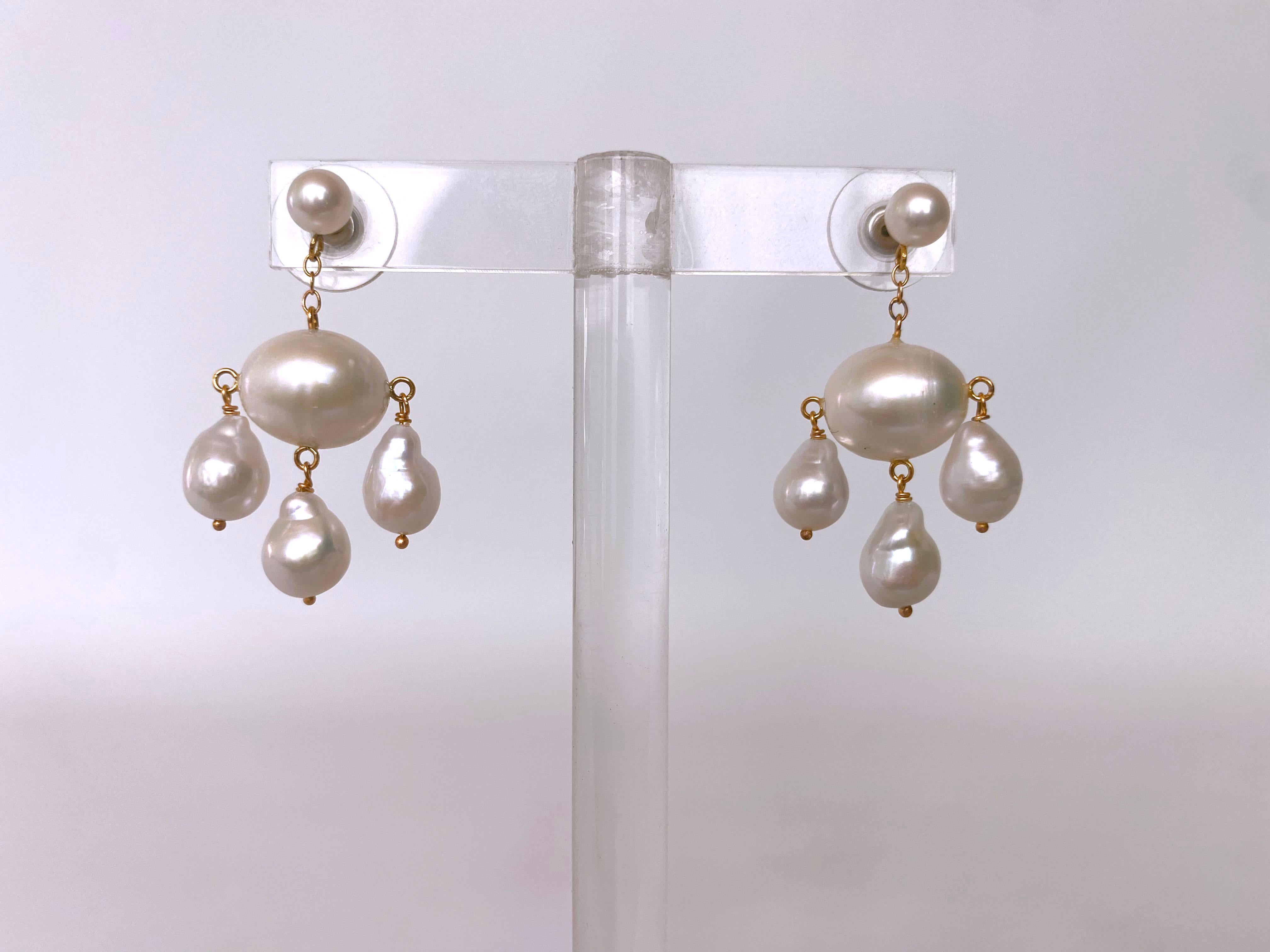 Marina J. Chandelier Baroque Pearl Earrings with 14k Yellow Gold In New Condition For Sale In Los Angeles, CA