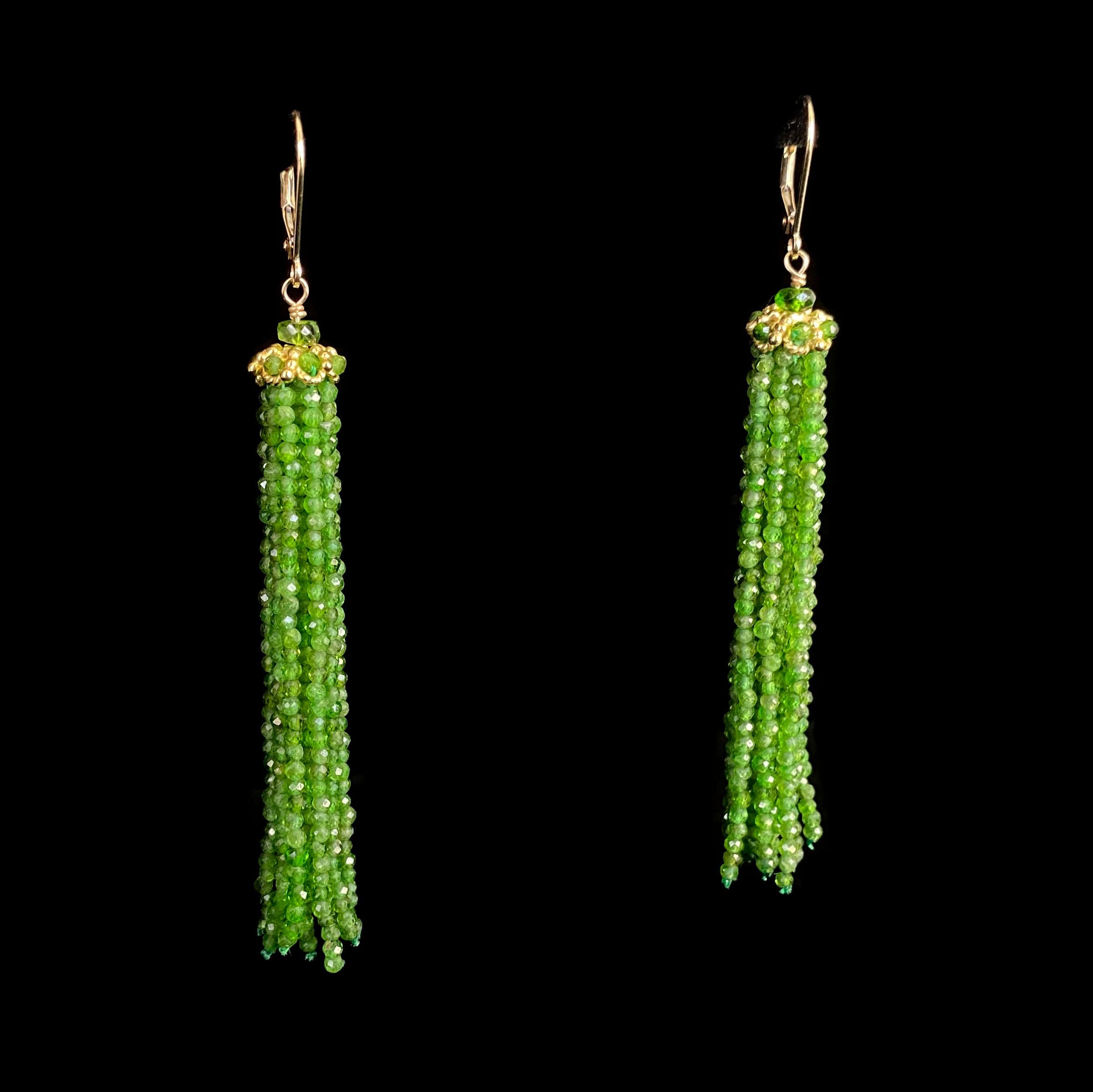 Marina J Chrome Diopside Tassel Earrings, solid 14k Yellow Gold & Lever Backs In New Condition For Sale In Los Angeles, CA