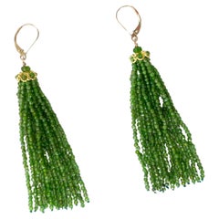 Marina J Chrome Diopside Tassel Earrings, solid 14k Yellow Gold & Lever Backs