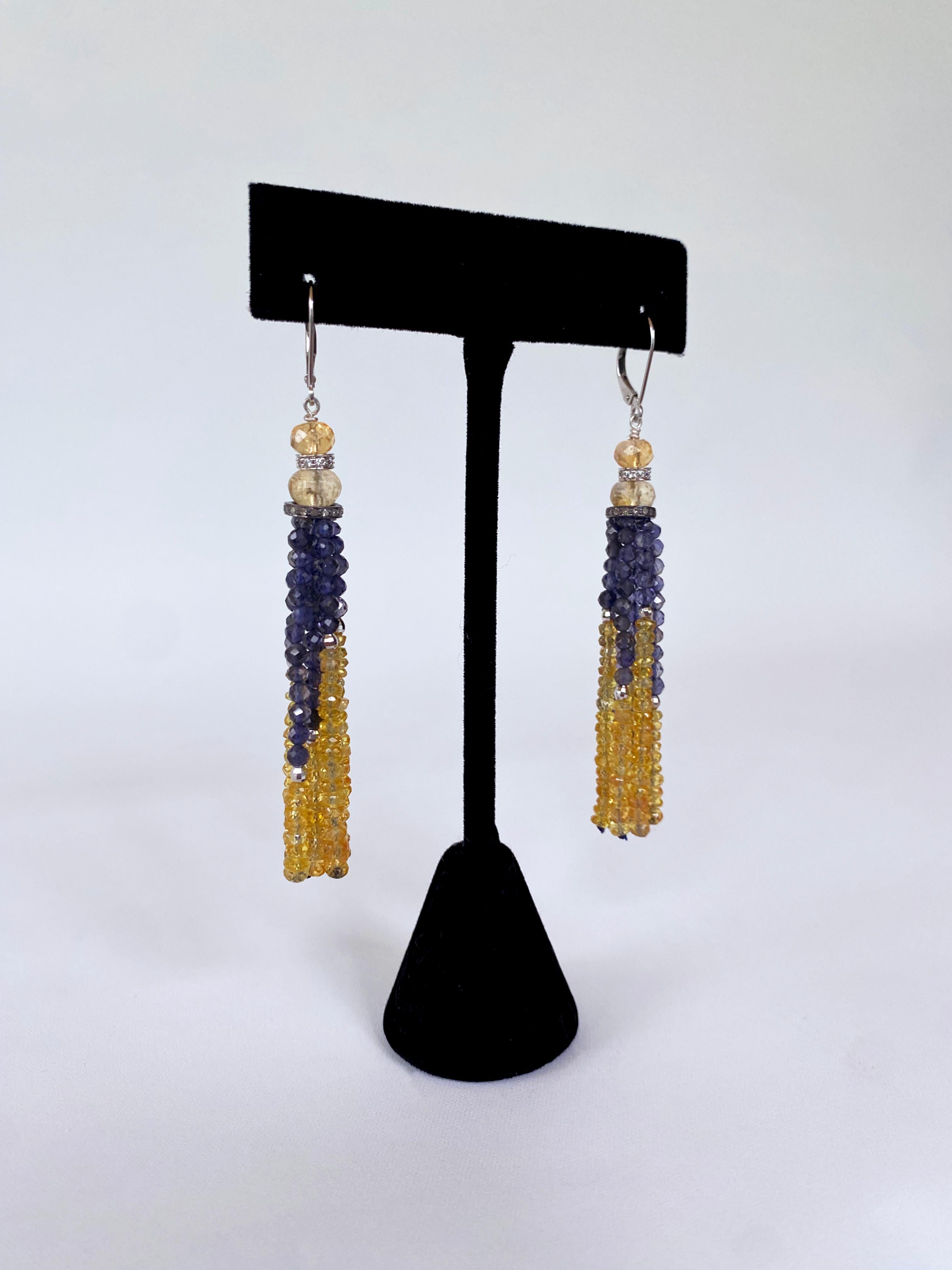 Marina J. Citrine, Iolite & 14k White Gold Tassel Earrings In New Condition For Sale In Los Angeles, CA