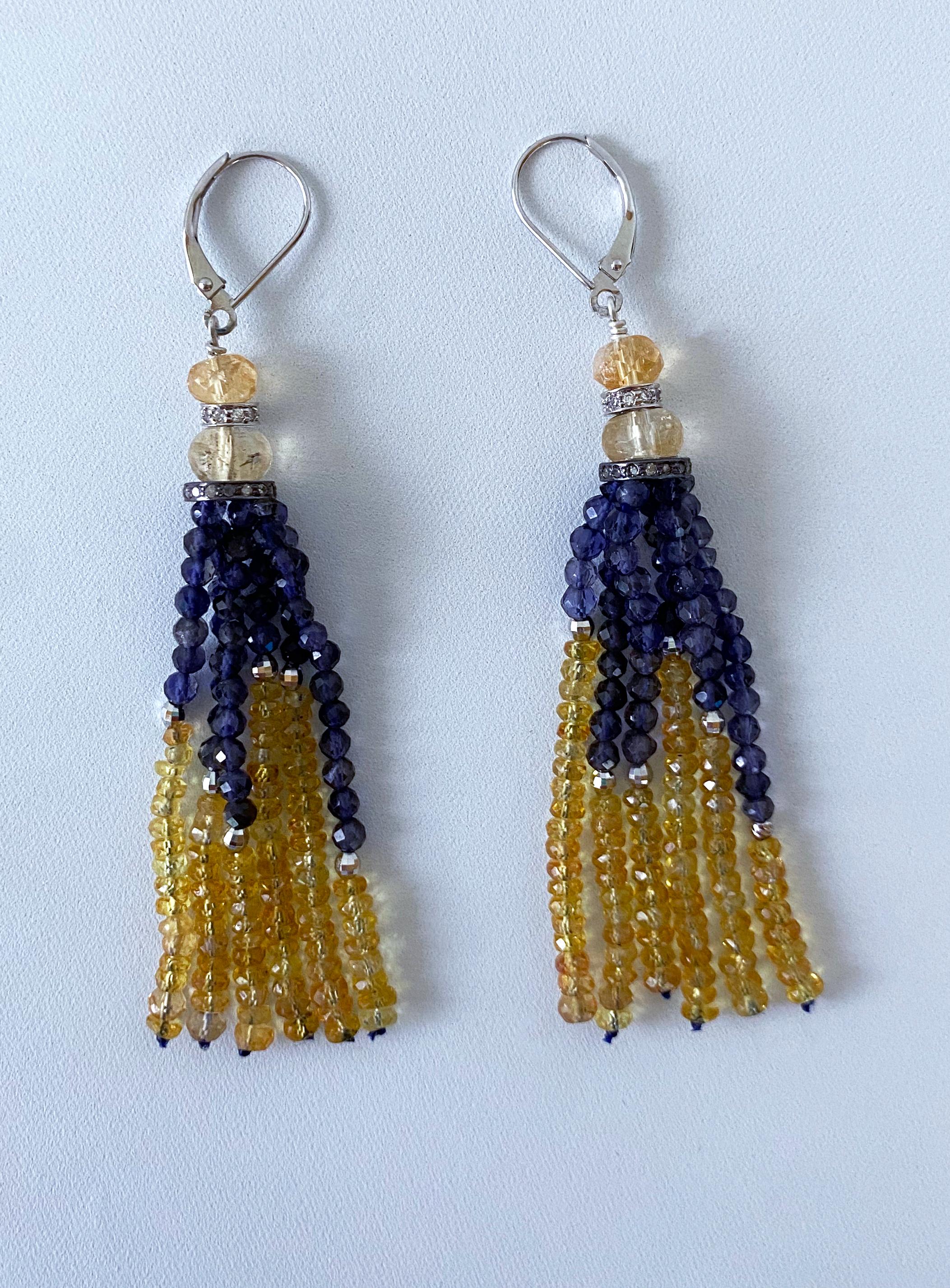 Marina J. Citrine, Iolite & 14k White Gold Tassel Earrings For Sale 1