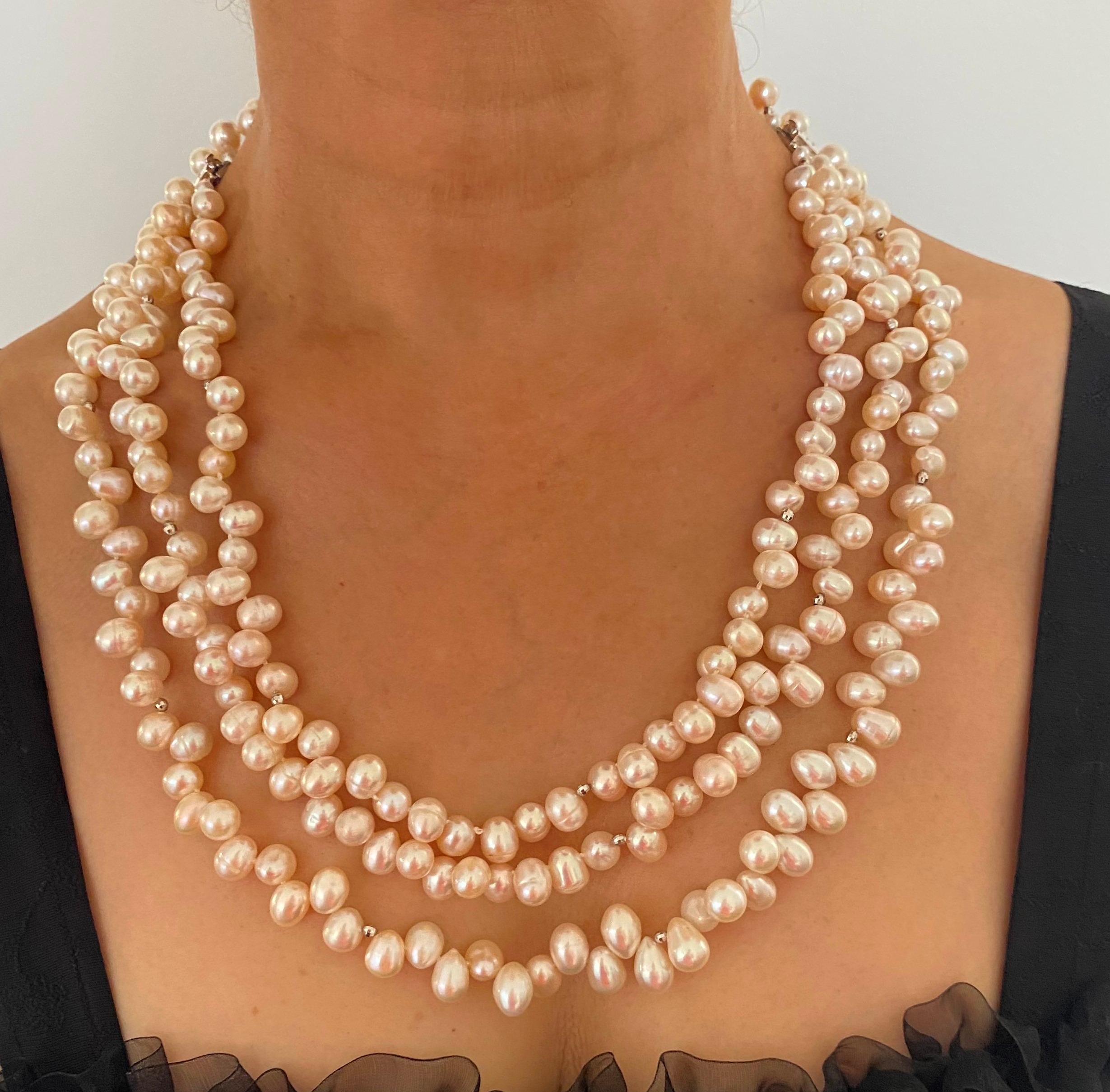 Artisan Marina J. Convertible Three in One All Pearl Necklace & Bracelet For Sale