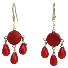 Marina J. Pendientes Gota de Coral con Oro Amarillo de 14 Kilates