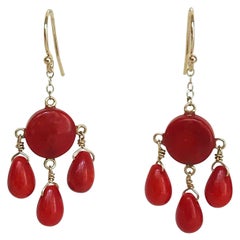 Marina J. Pendants d'oreilles en corail et or jaune 14 carats