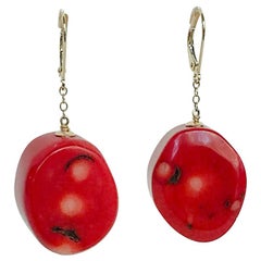 Marina J. Coral Drop Earrings with Solid 14k Yellow Gold Lever-Back Hooks