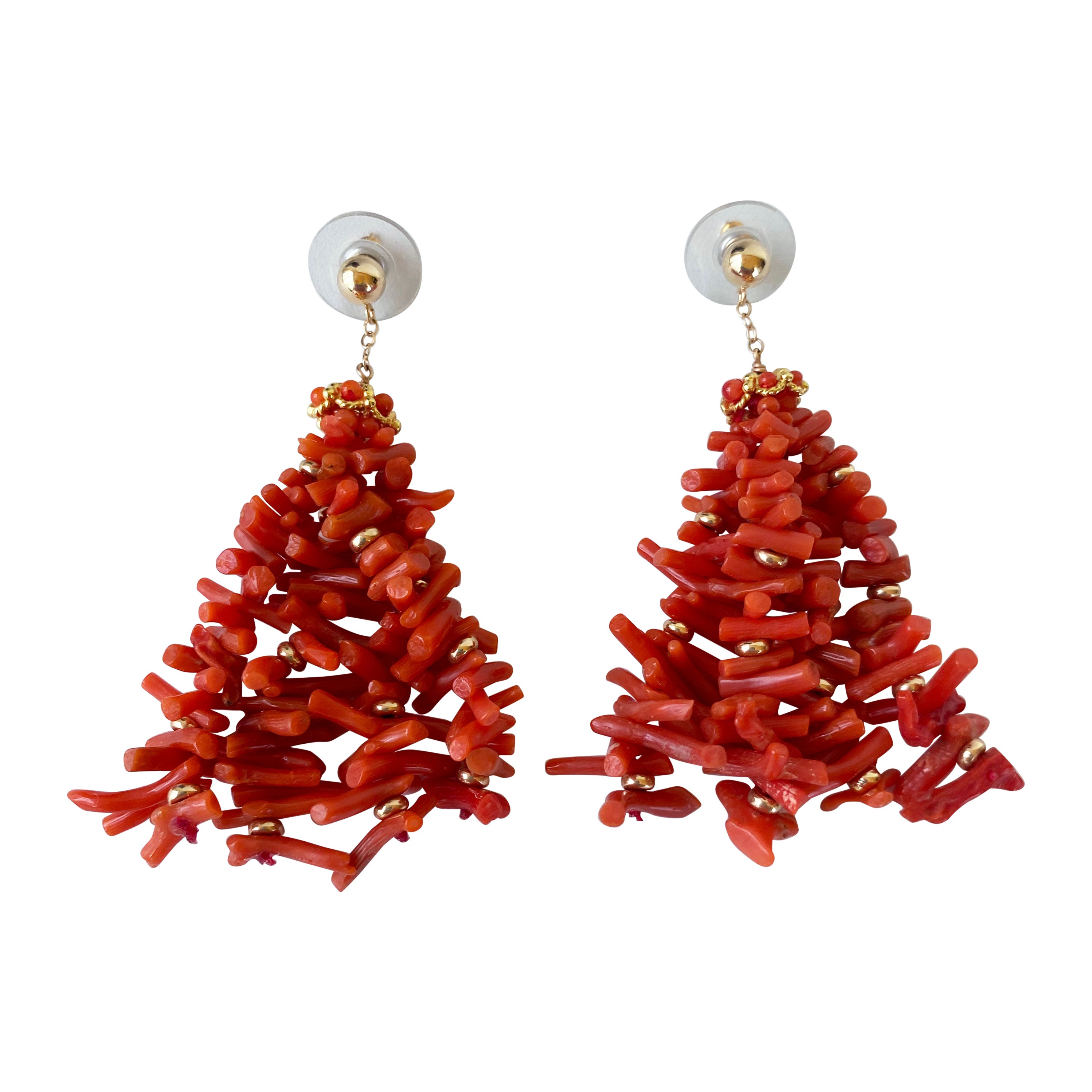 Marina J. Pendientes de borla de coral y oro amarillo macizo de 14k
