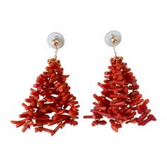 Marina J. Coral & Solid 14k Yellow Gold Tassel Earrings