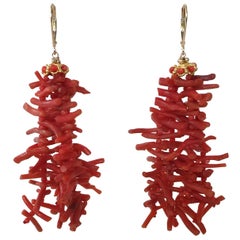 Marina J Coral Tassel Earrings with 14 Karat Yellow Gold Cup and Lever Backs