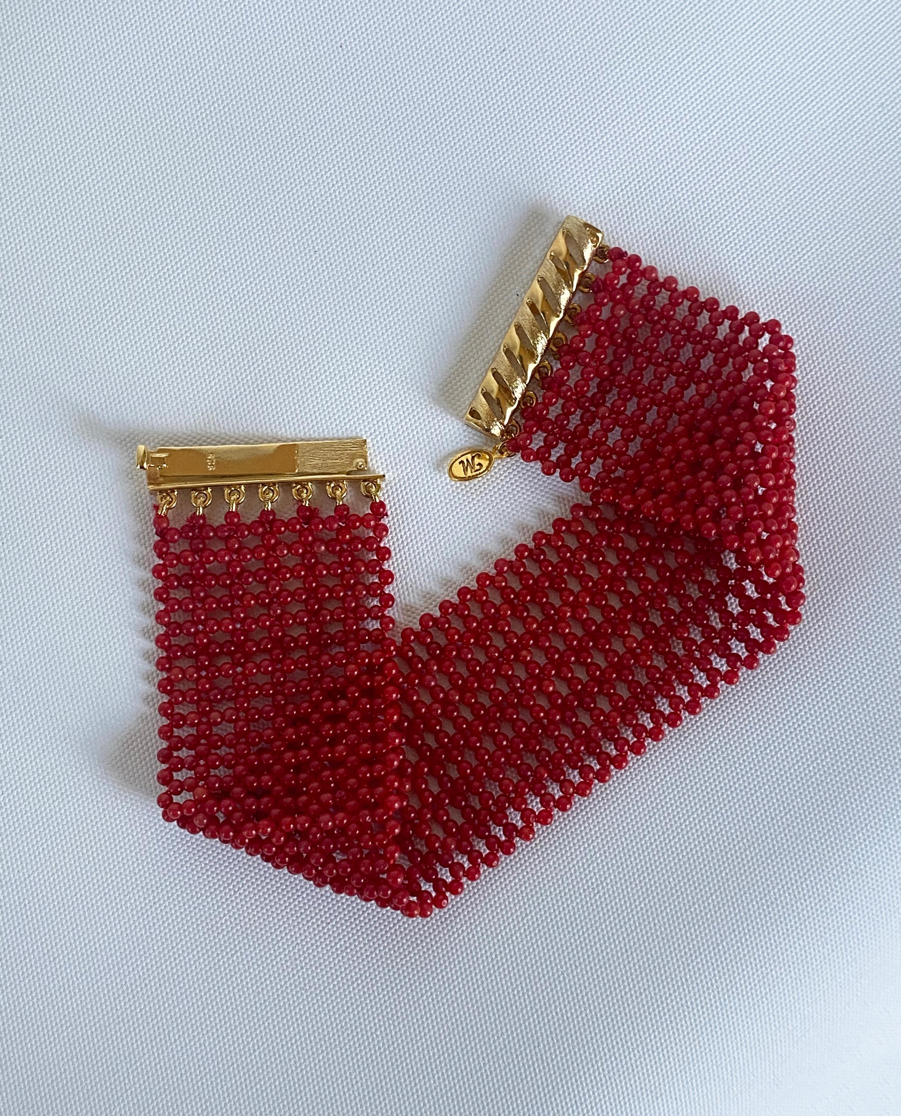 Marina J. Coral Woven Bracelet with 14k Yellow Gold Plated Sterling Silver Clasp In New Condition For Sale In Los Angeles, CA