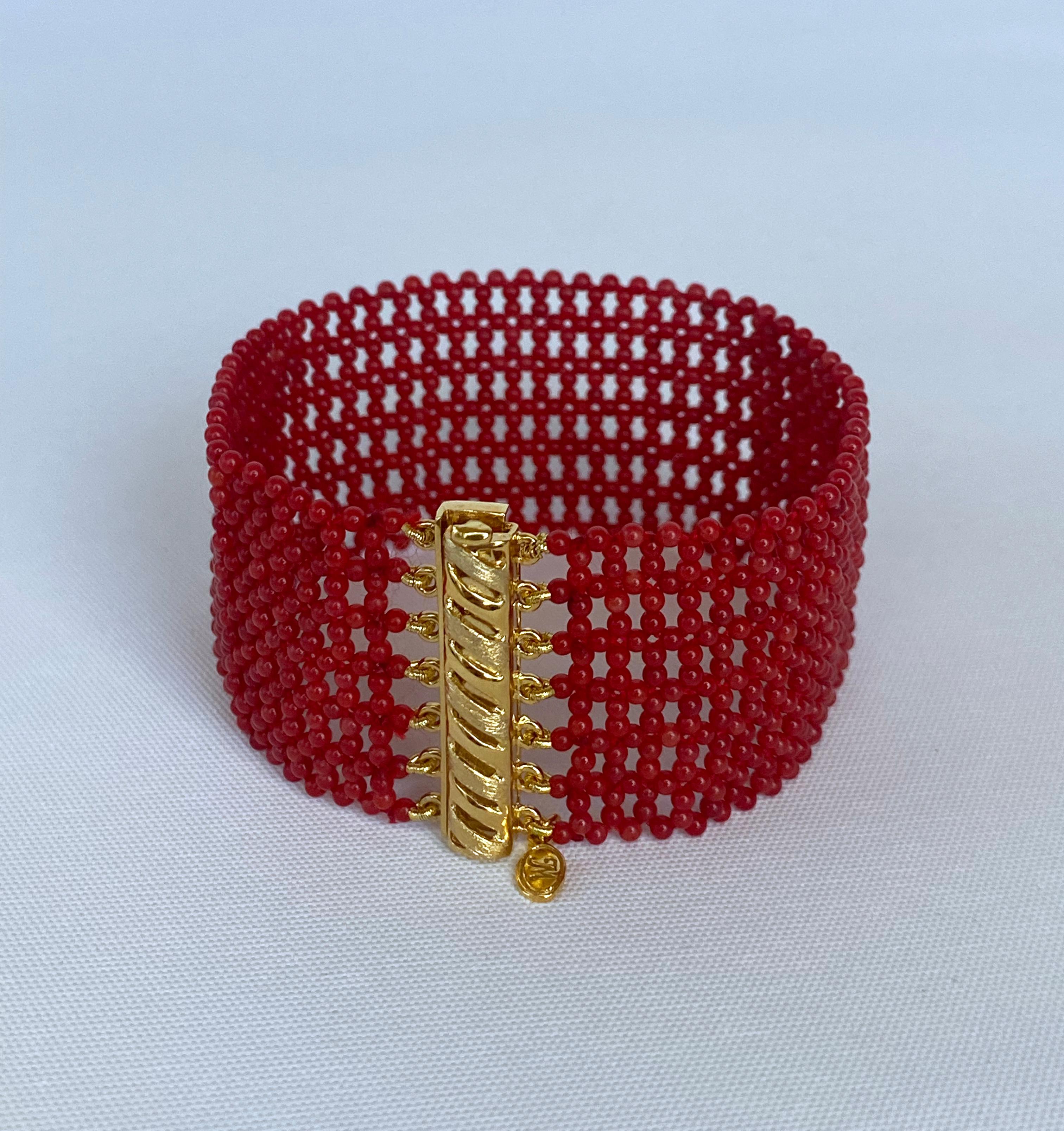 Women's Marina J. Coral Woven Bracelet with 14k Yellow Gold Plated Sterling Silver Clasp For Sale