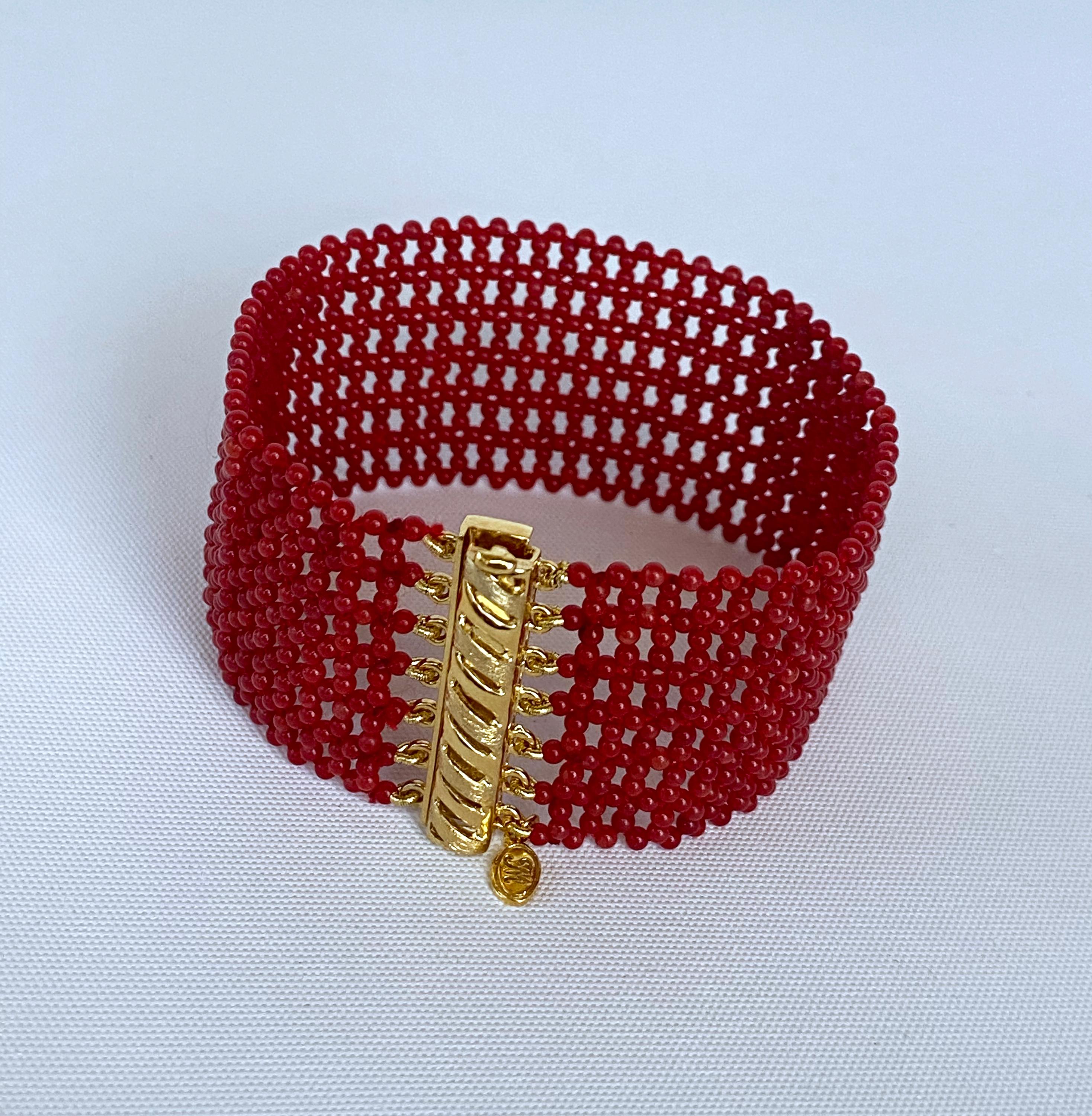 Marina J. Coral Woven Bracelet with 14k Yellow Gold Plated Sterling Silver Clasp For Sale 1