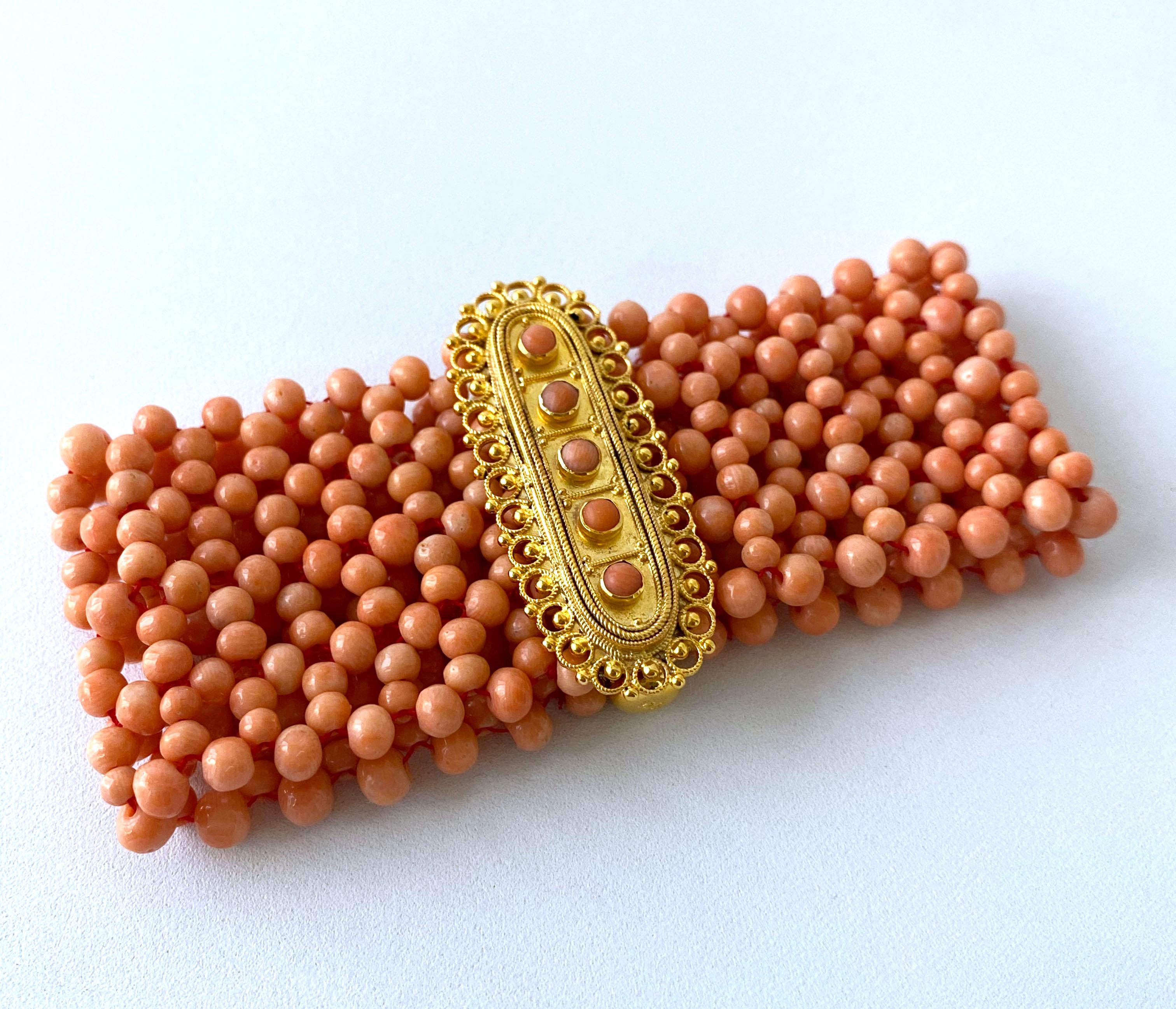 Artisan Marina J. Coral Woven Bracelet with 18k Yellow Gold Plated Centerpiece & Clasp