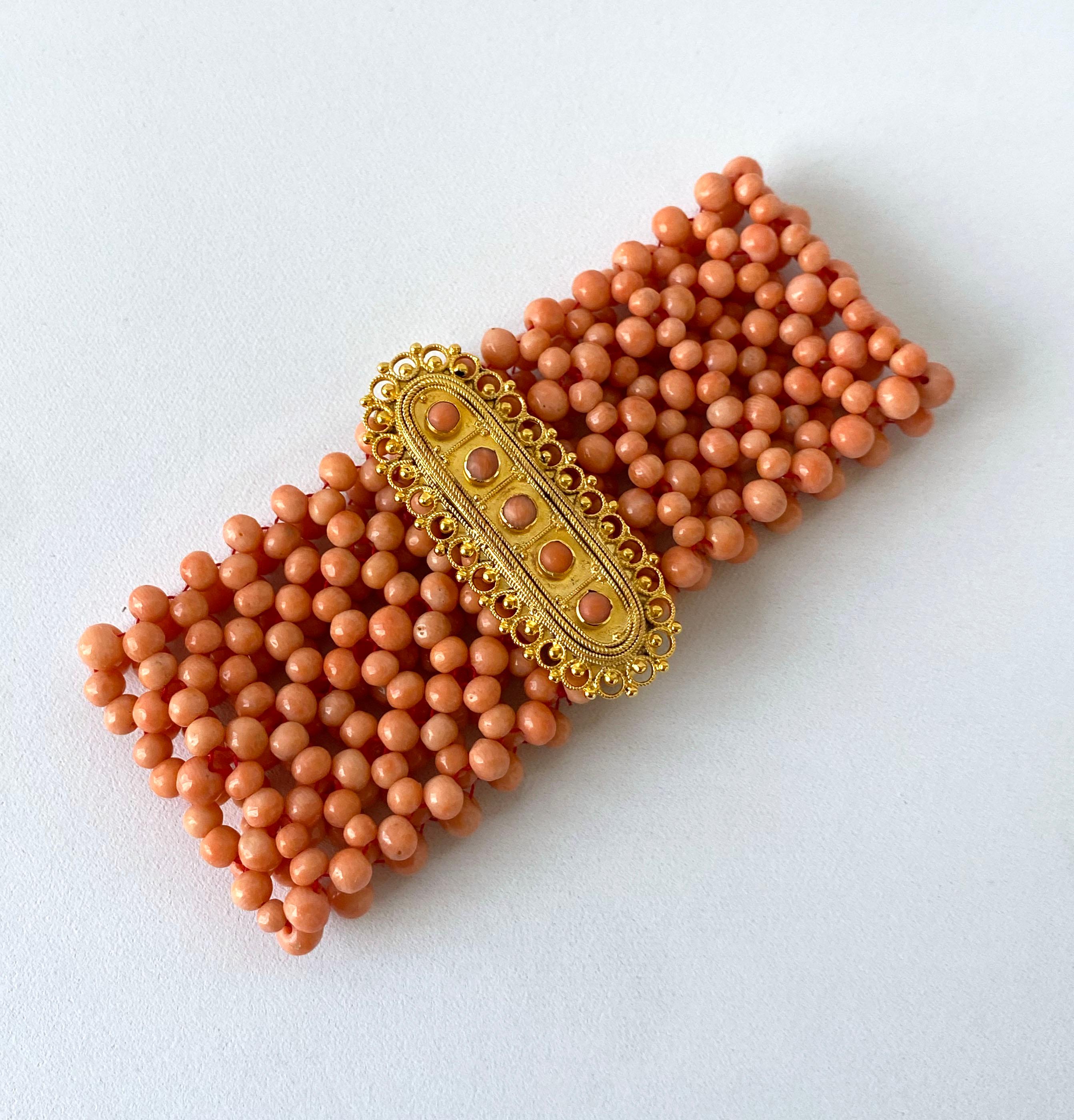 Marina J. Coral Woven Bracelet with 18k Yellow Gold Plated Centerpiece & Clasp In New Condition In Los Angeles, CA