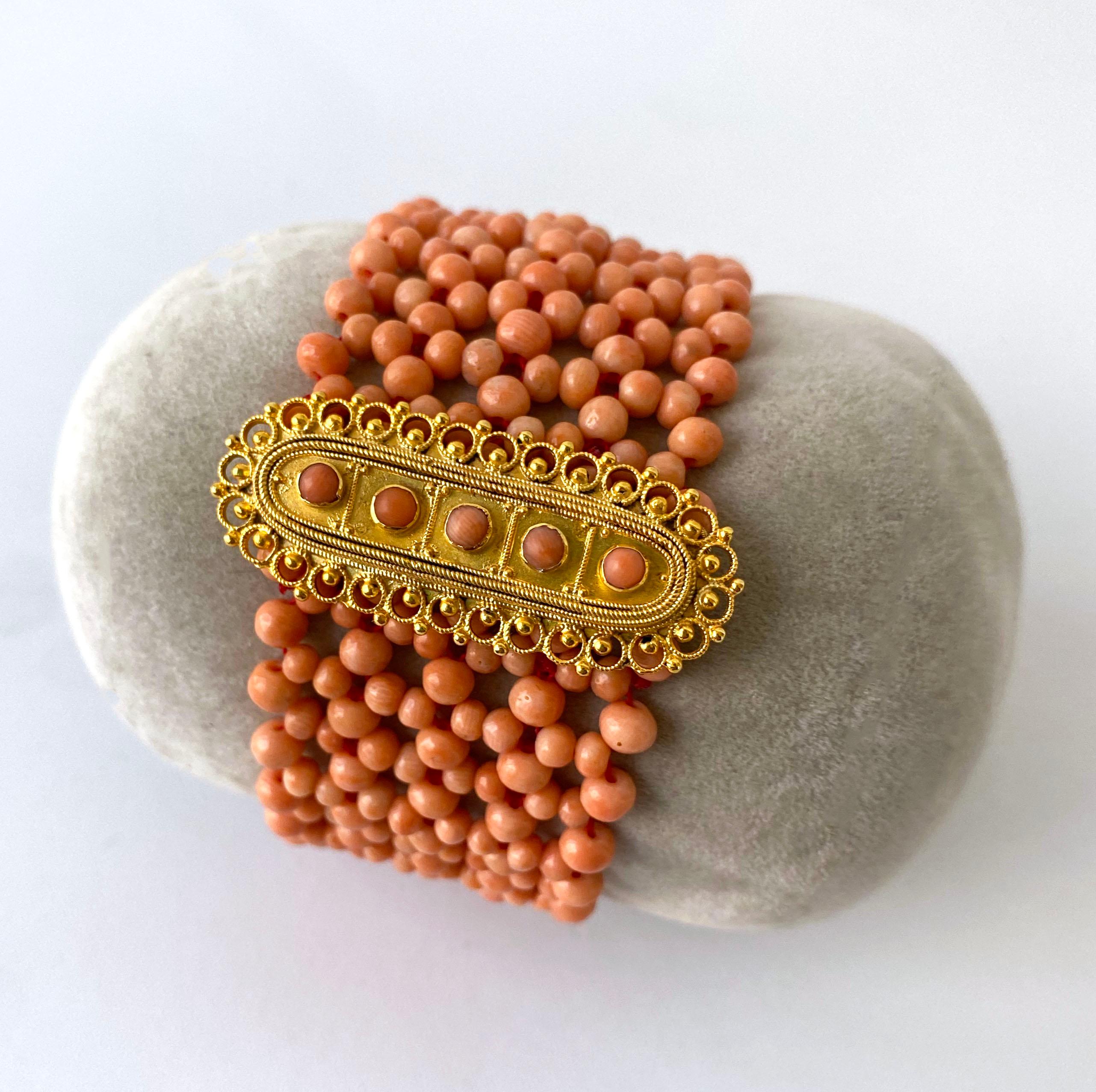 Marina J. Coral Woven Bracelet with 18k Yellow Gold Plated Centerpiece & Clasp 1