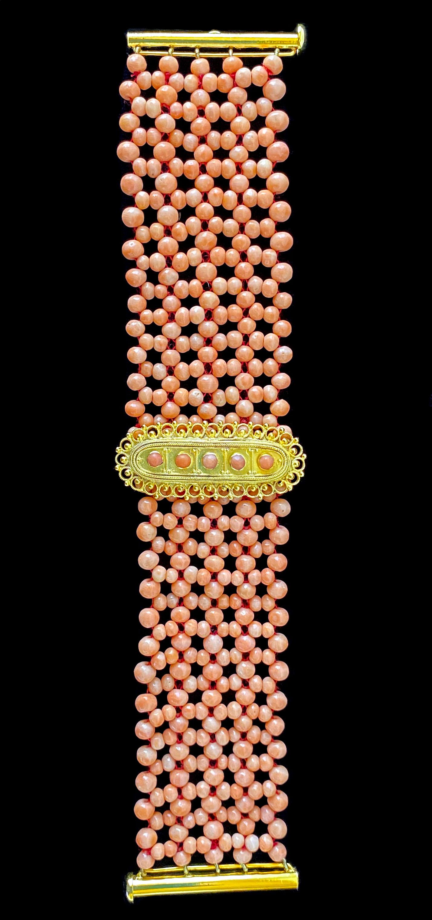 Marina J. Coral Woven Bracelet with 18k Yellow Gold Plated Centerpiece & Clasp 2