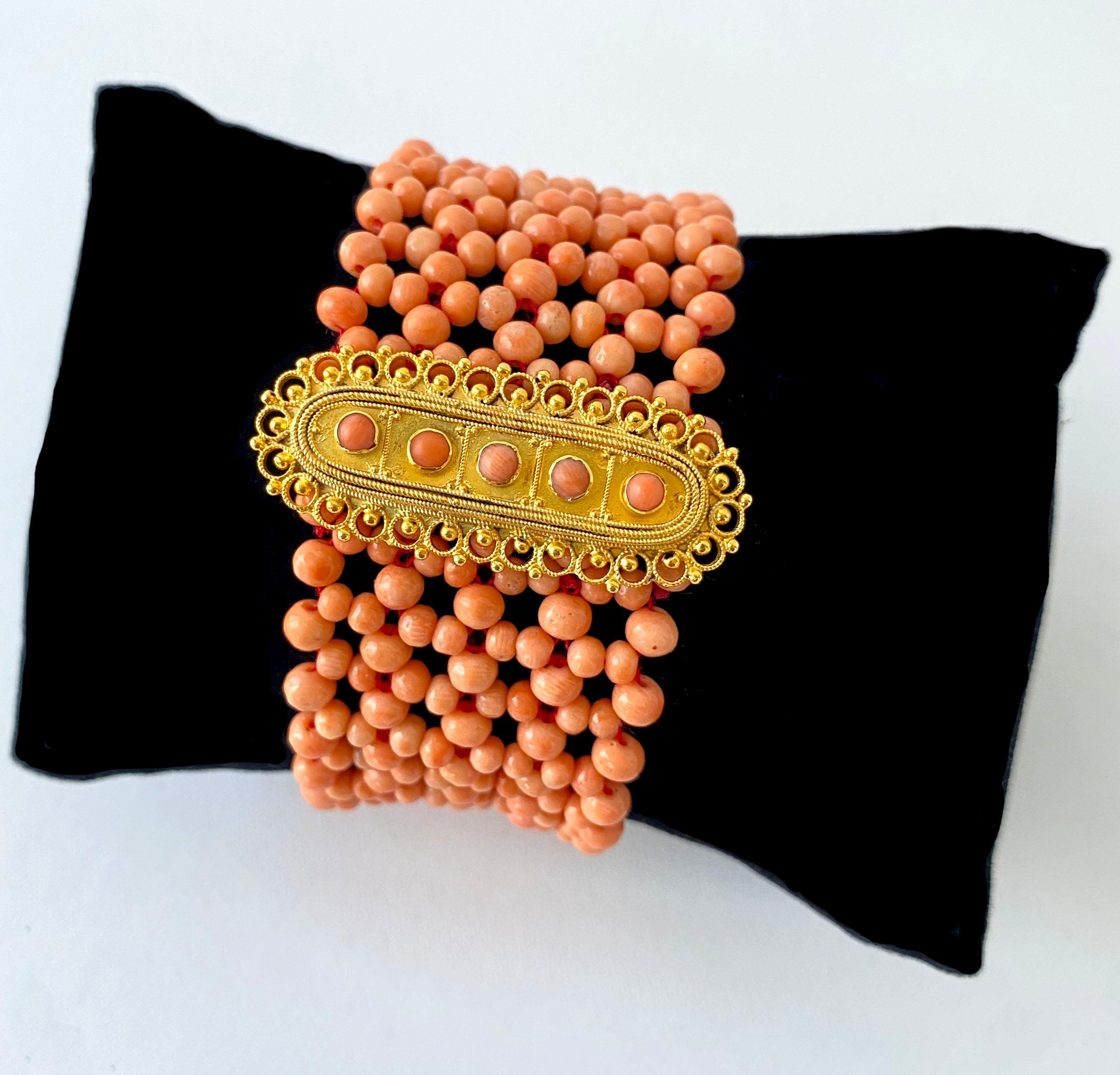 Marina J. Coral Woven Bracelet with 18k Yellow Gold Plated Centerpiece & Clasp 3