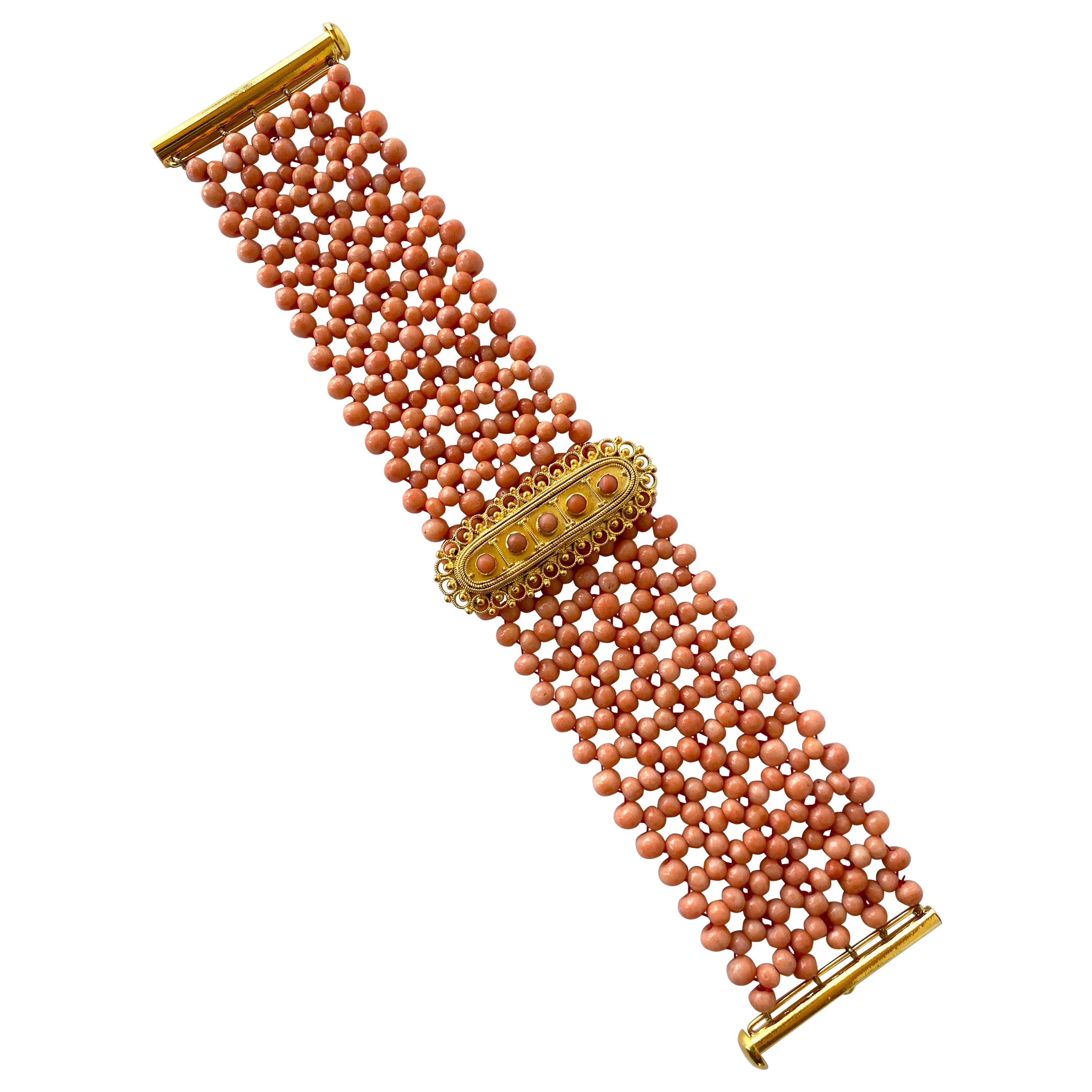 Marina J. Coral Woven Bracelet with 18k Yellow Gold Plated Centerpiece 
Clasp