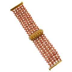 Marina J. Pulsera tejida de coral con pieza central y cierre chapados en oro amarillo de 18k