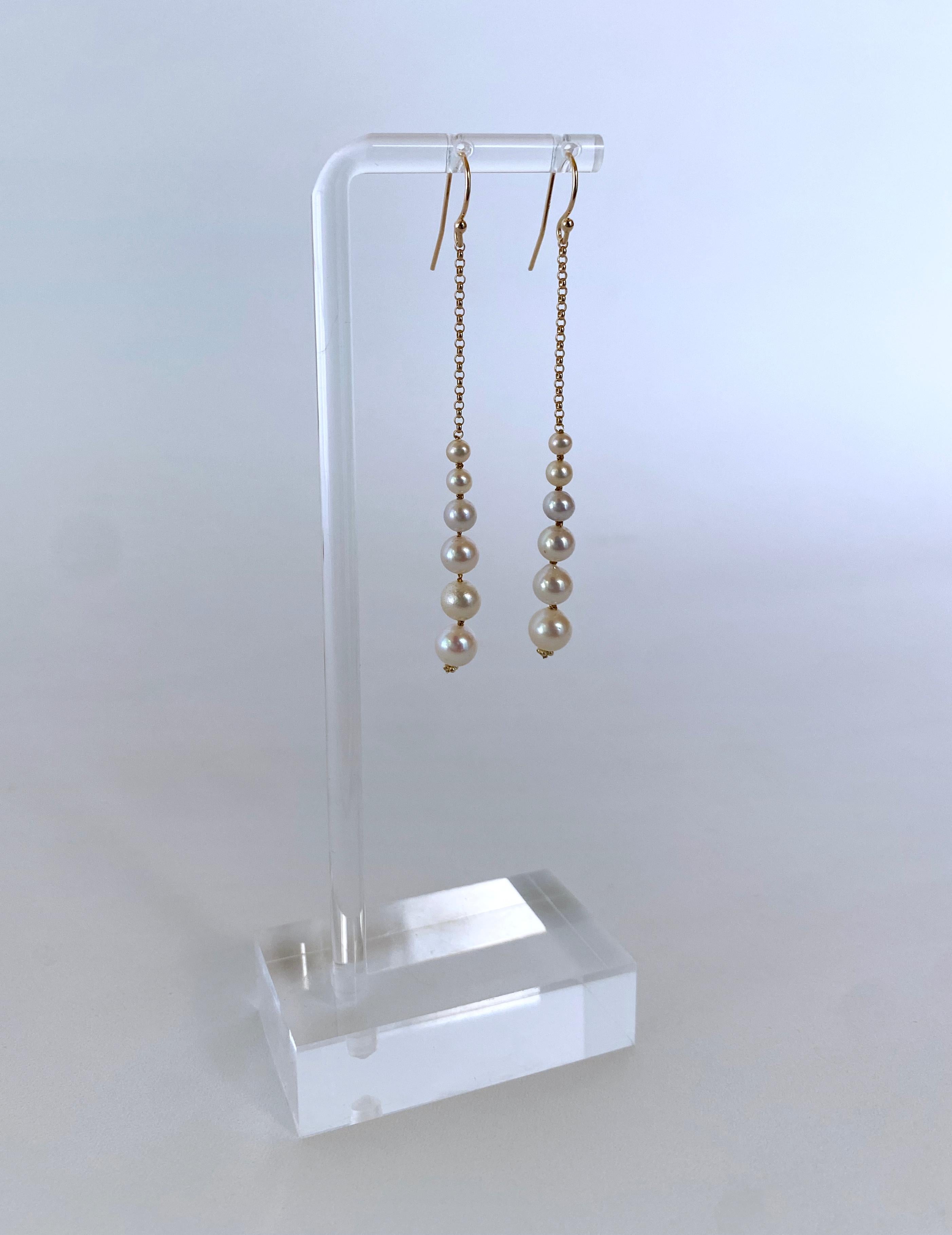 Bead Marina J. Dangle Graduated Pearl Earrings with solid 14k Yellow Gold For Sale