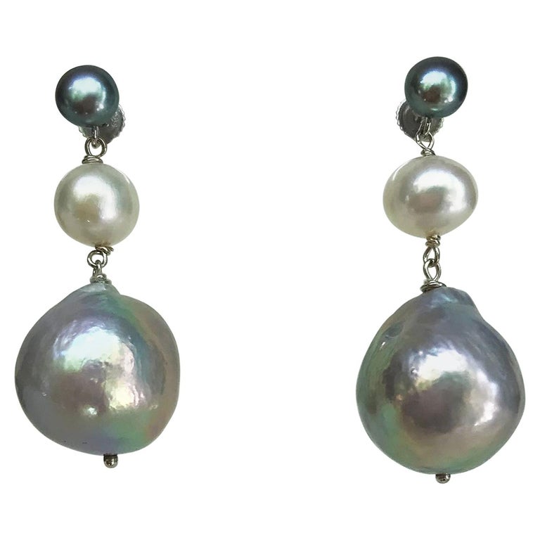 Marina J. Dark Grey, White and Light Grey Pearl Earrings with 14 Karat ...
