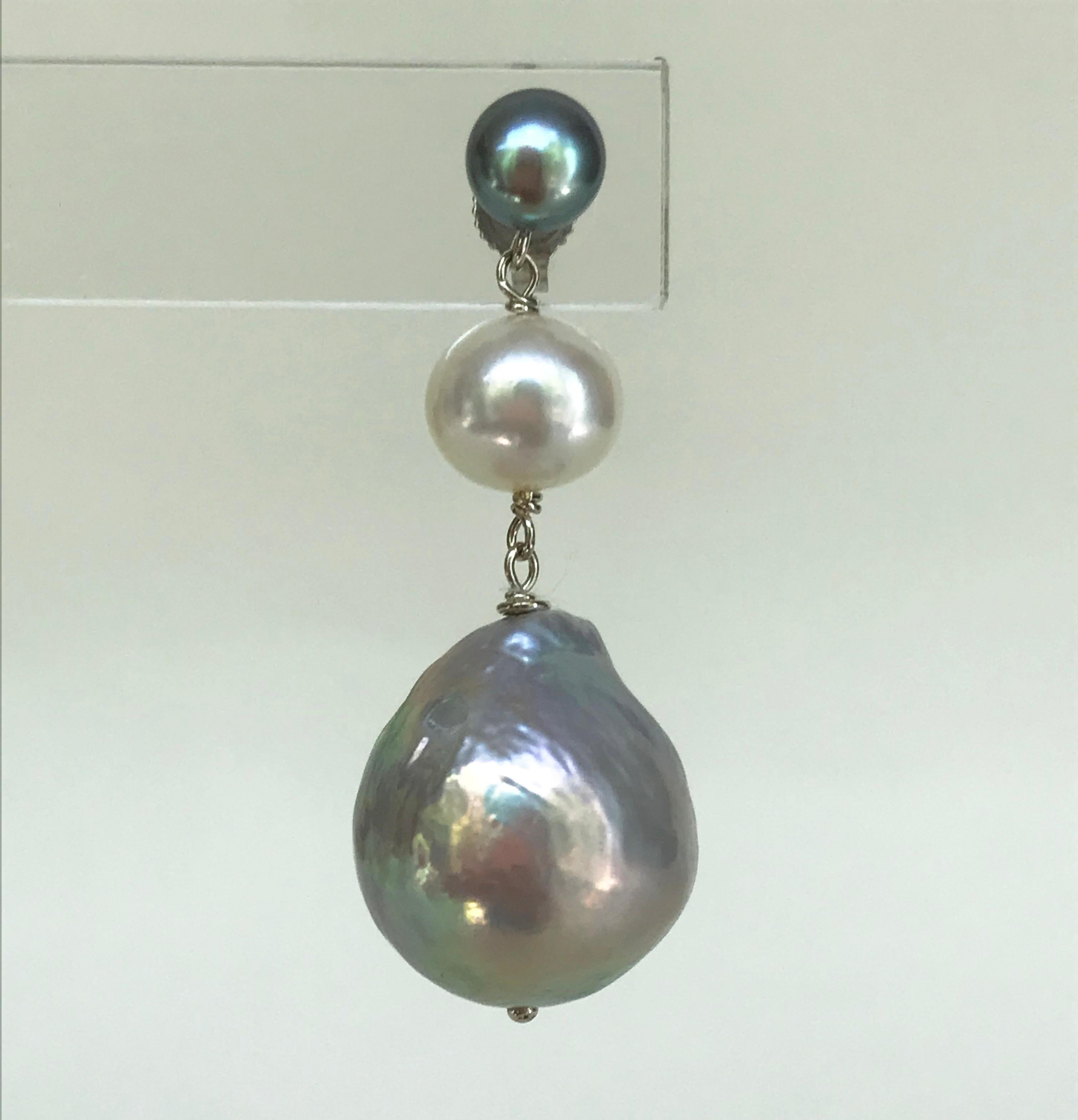 grey pearl drop earrings