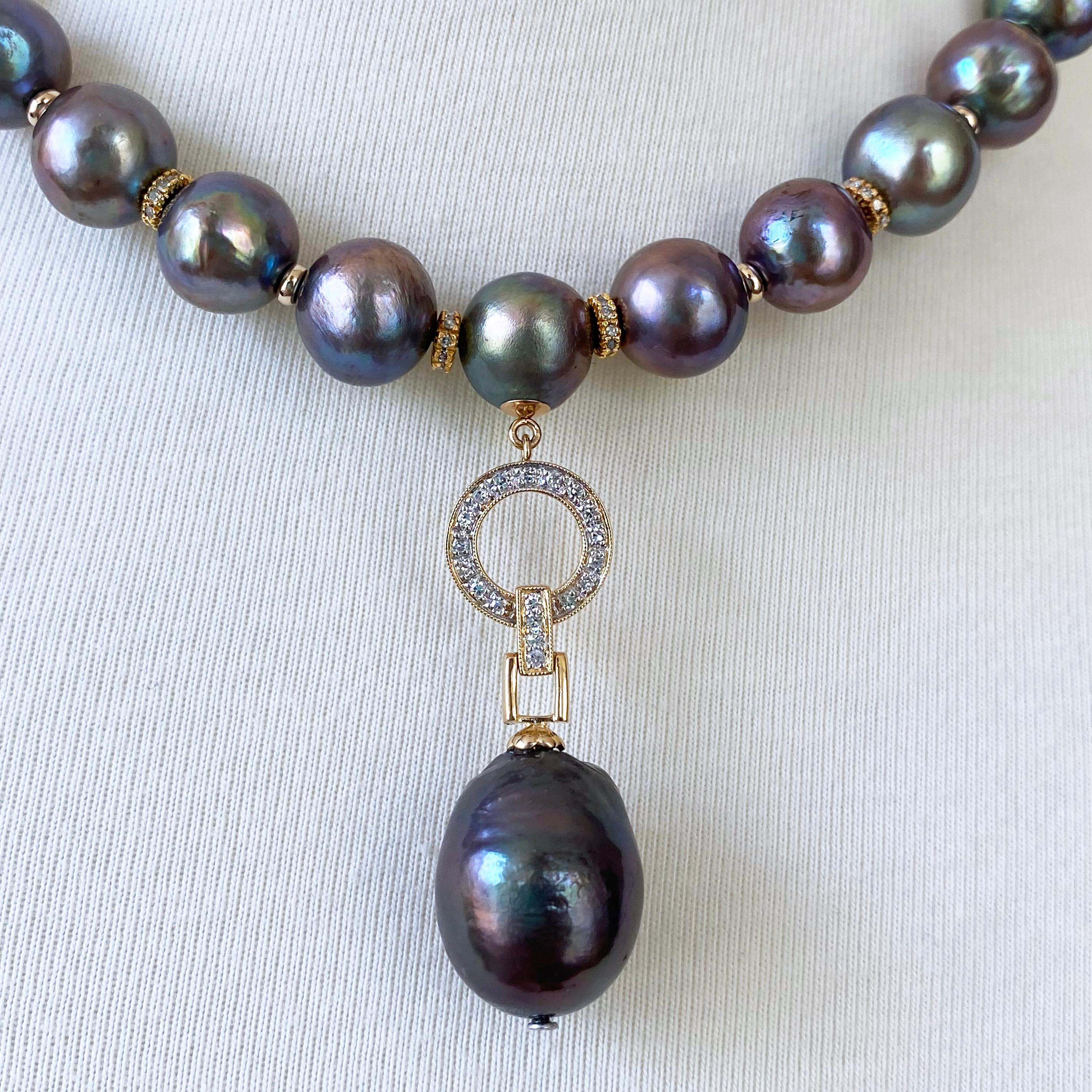Marina J Einzigartige schwarze Perlenkette + Diamanten & massives 14k Gelbgold im Zustand „Neu“ im Angebot in Los Angeles, CA