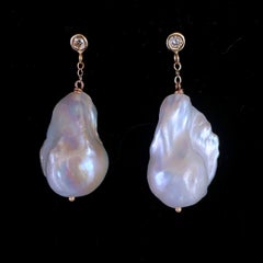 Marina J. Diamond & Large Baroque Pearl Earrings in 14k Yellow Gold