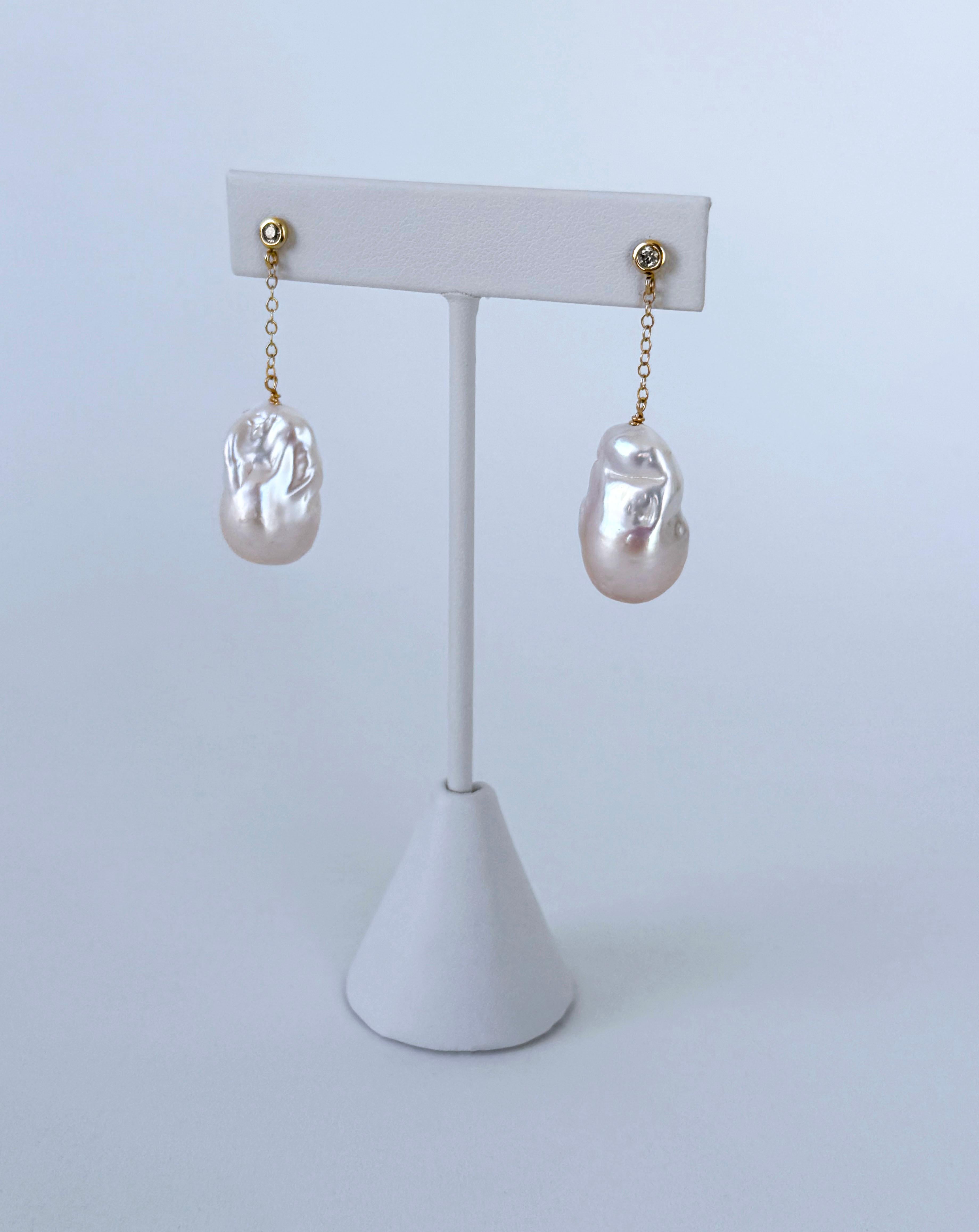 Women's Marina J. Diamond Studded Earring with Baroque Pearl & Solid 14k Yellow Gold For Sale