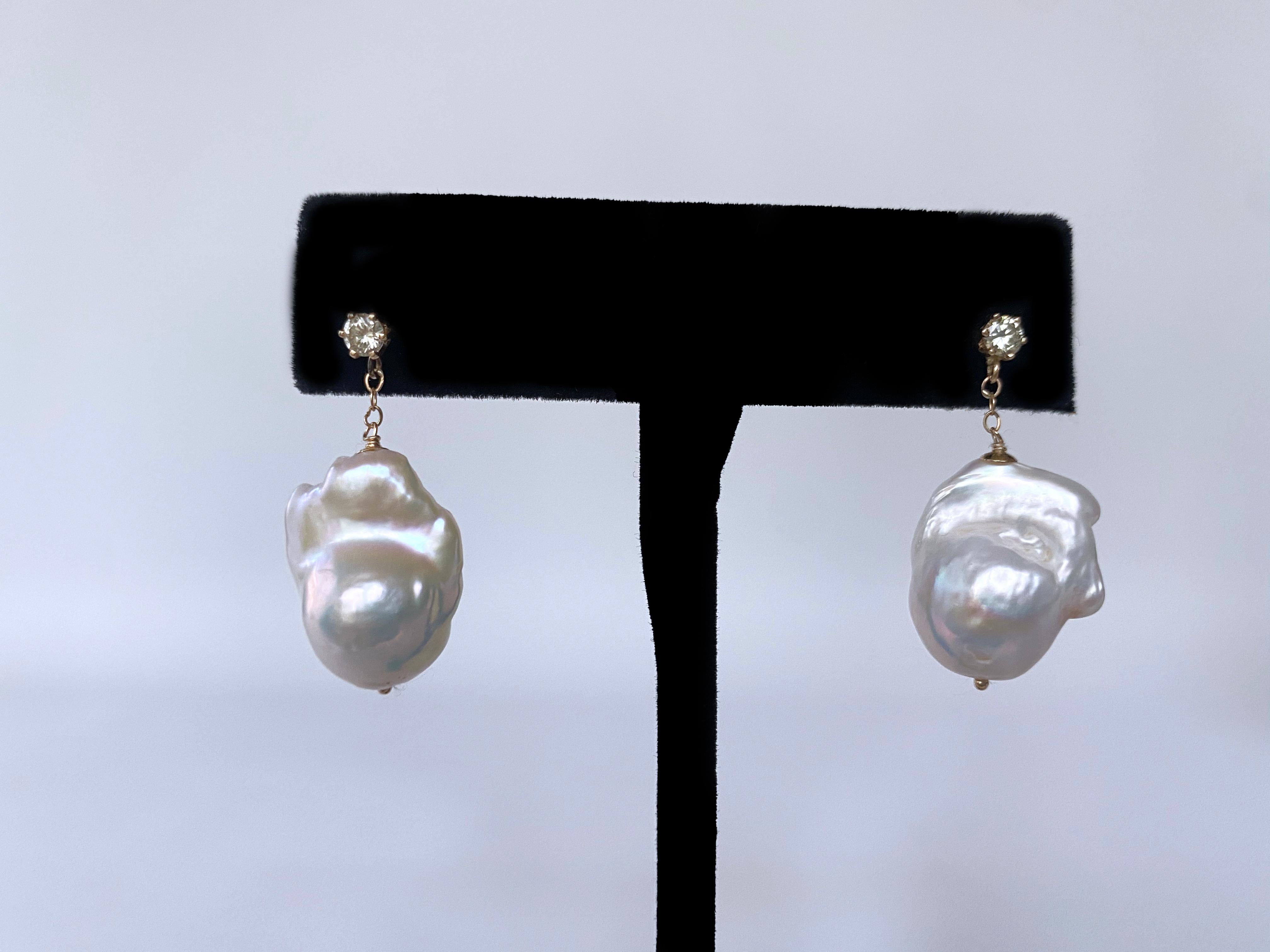 Marina J. Diamond Studded Pearl Earrings with 14k Solid Gold In New Condition For Sale In Los Angeles, CA