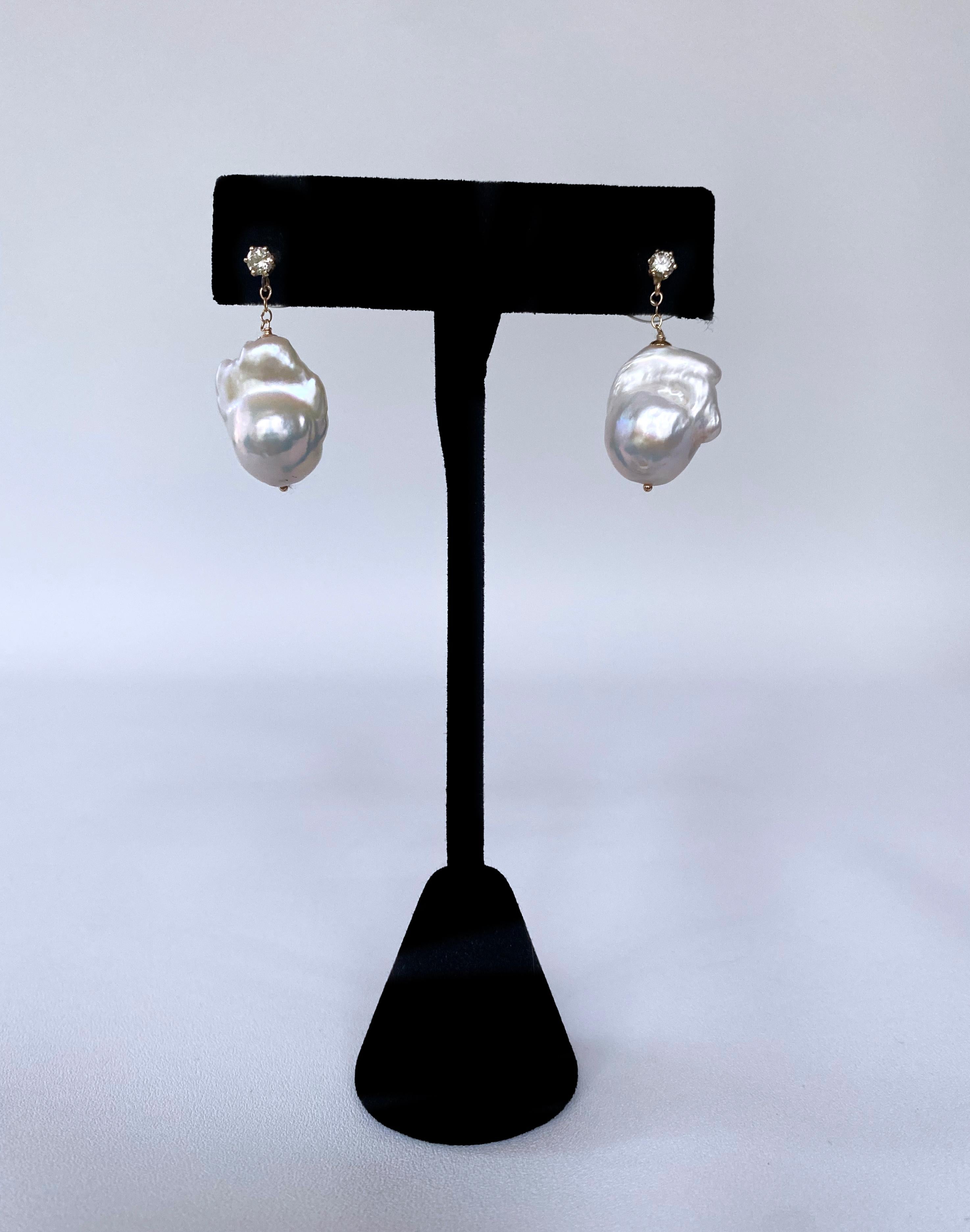 Women's Marina J. Diamond Studded Pearl Earrings with 14k Solid Gold For Sale