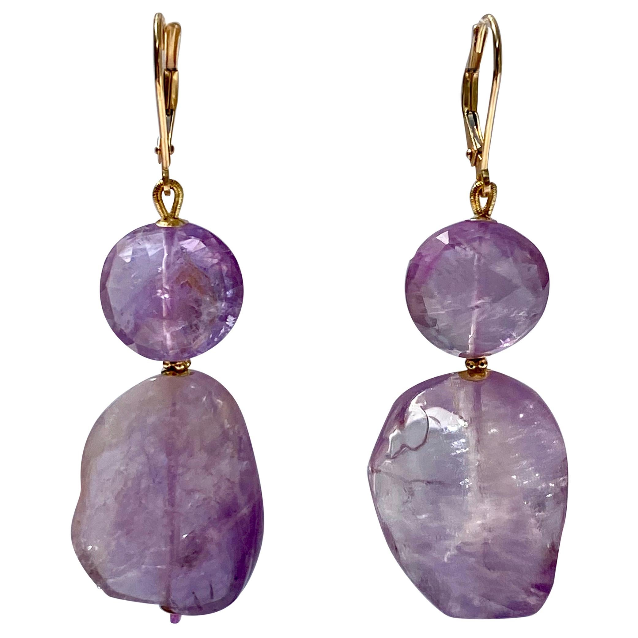 Marina J. Double Amethyst Bead Earrings with 14 Karat Gold Lever-Back and Beads For Sale
