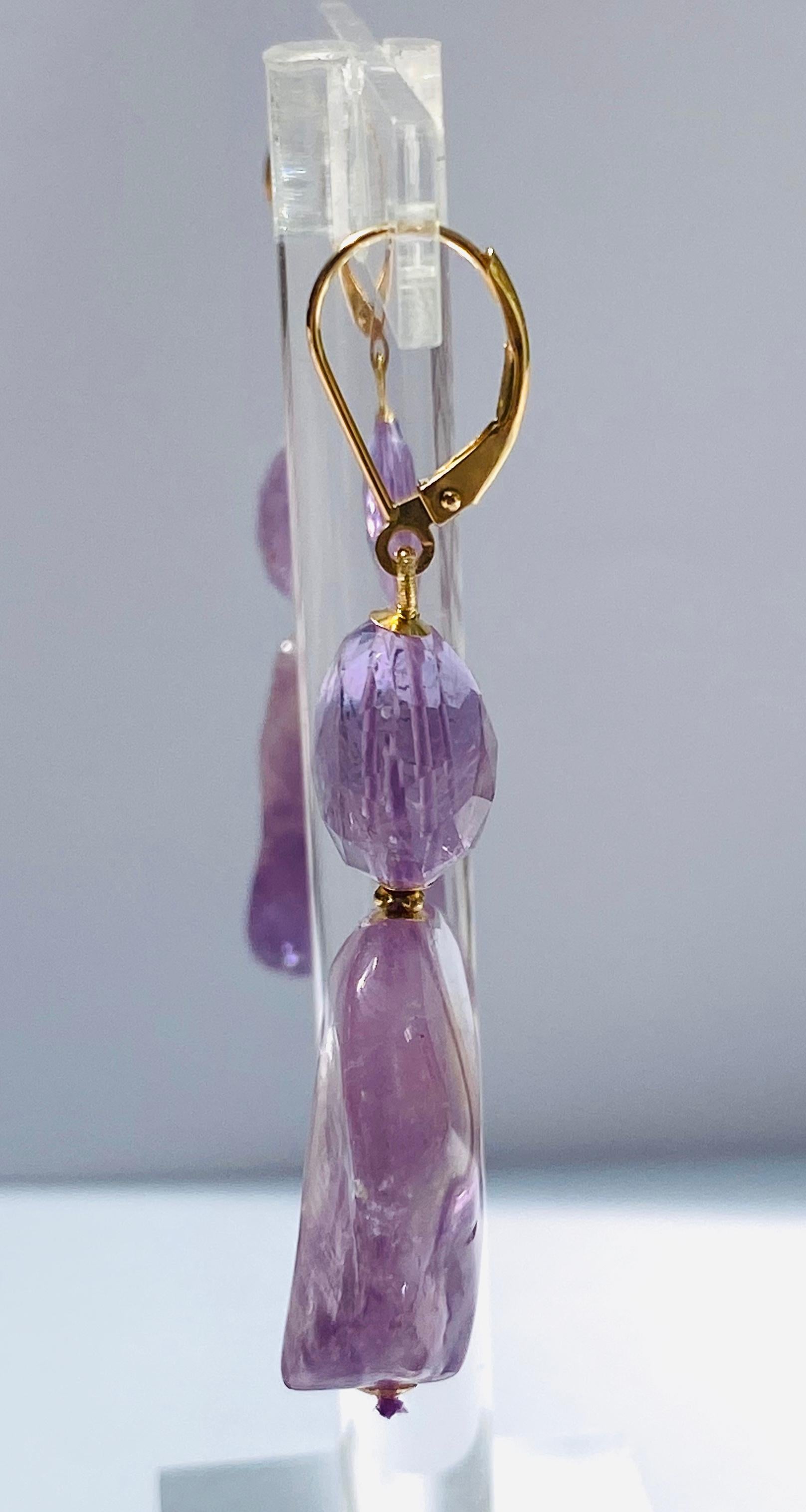 Marina J. Double Amethyst Bead Earrings with 14 Karat Gold Lever-Back and Beads In New Condition For Sale In Los Angeles, CA