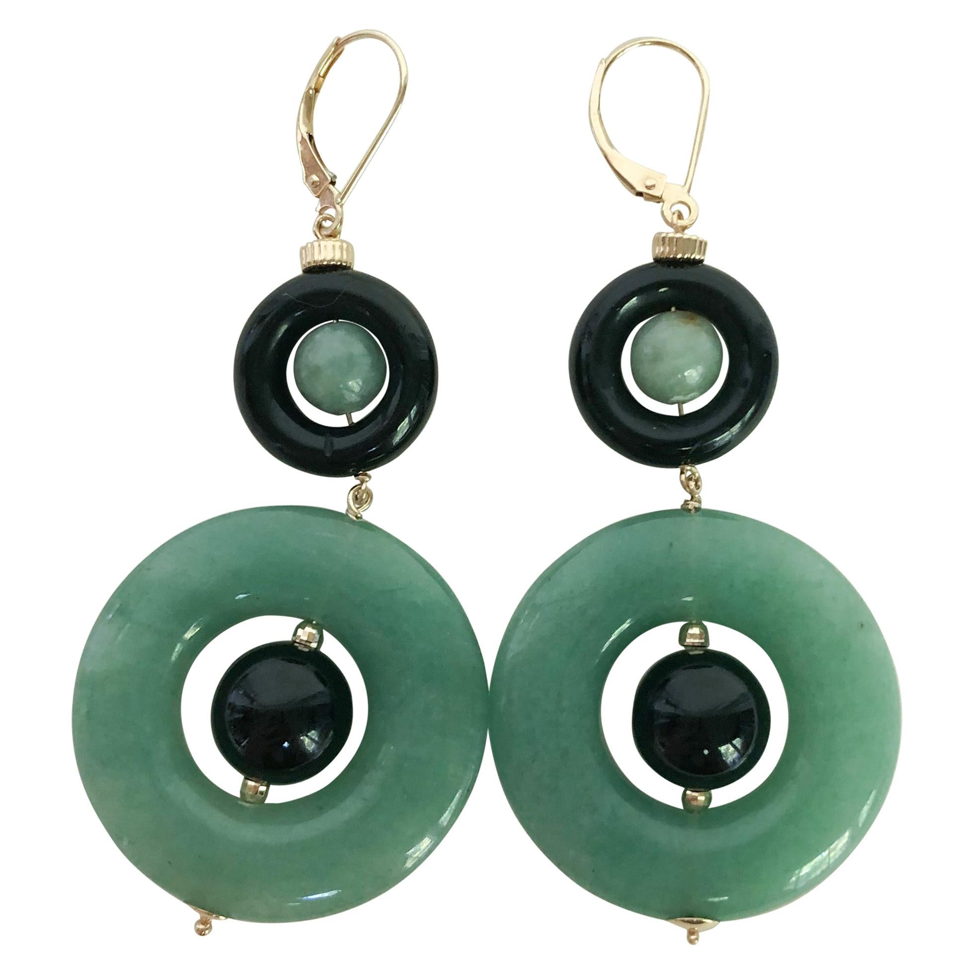 Marina J. Double Jade and Black Onyx Earrings with 14 Karat Gold Lever-Backs