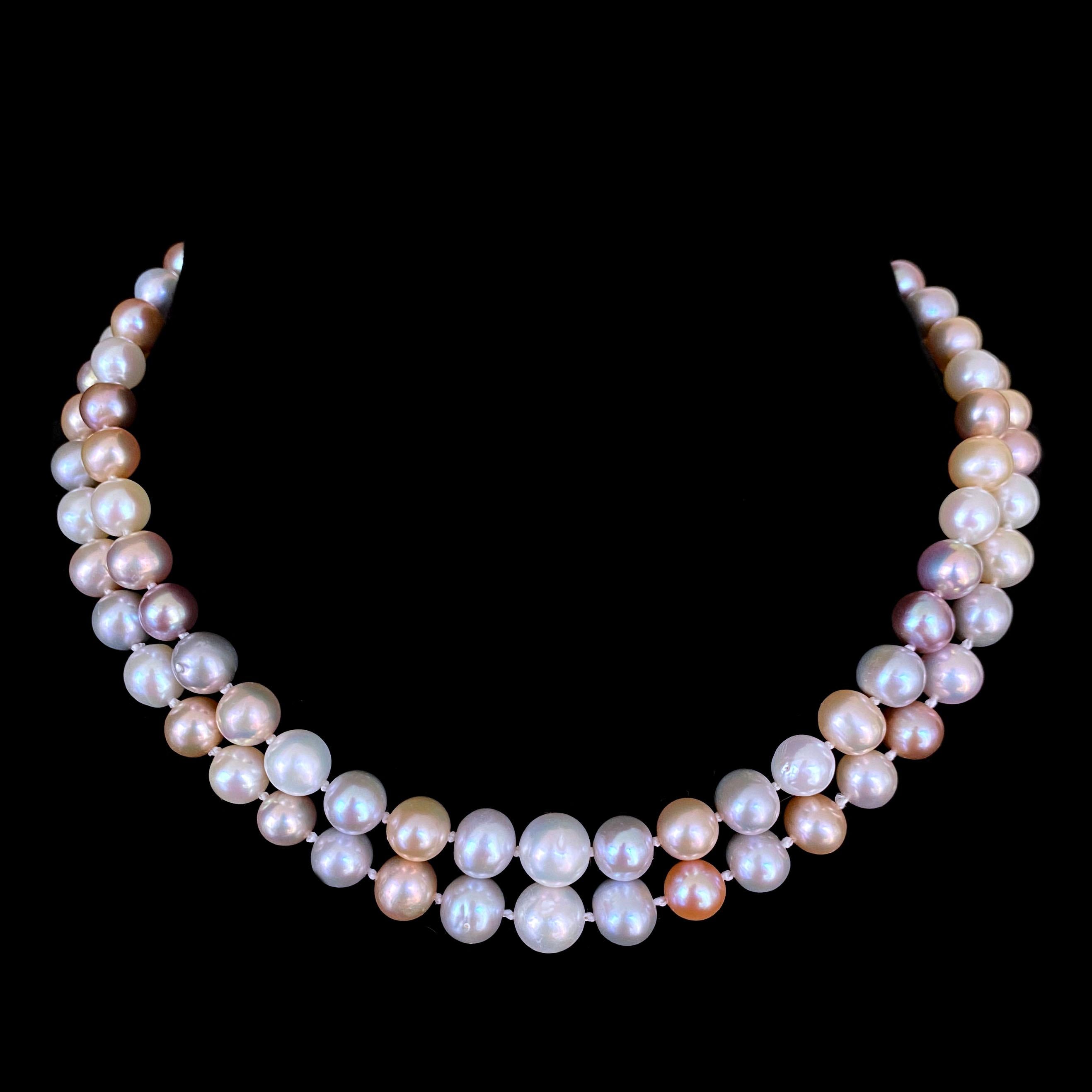 Marina J.  Collana di perle multicolore a due fili con chiusura in oro massiccio 14k in vendita 1
