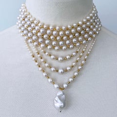 Marina J. Draped Pearl Choker with Faceted Gold Plated Beads & Clasp