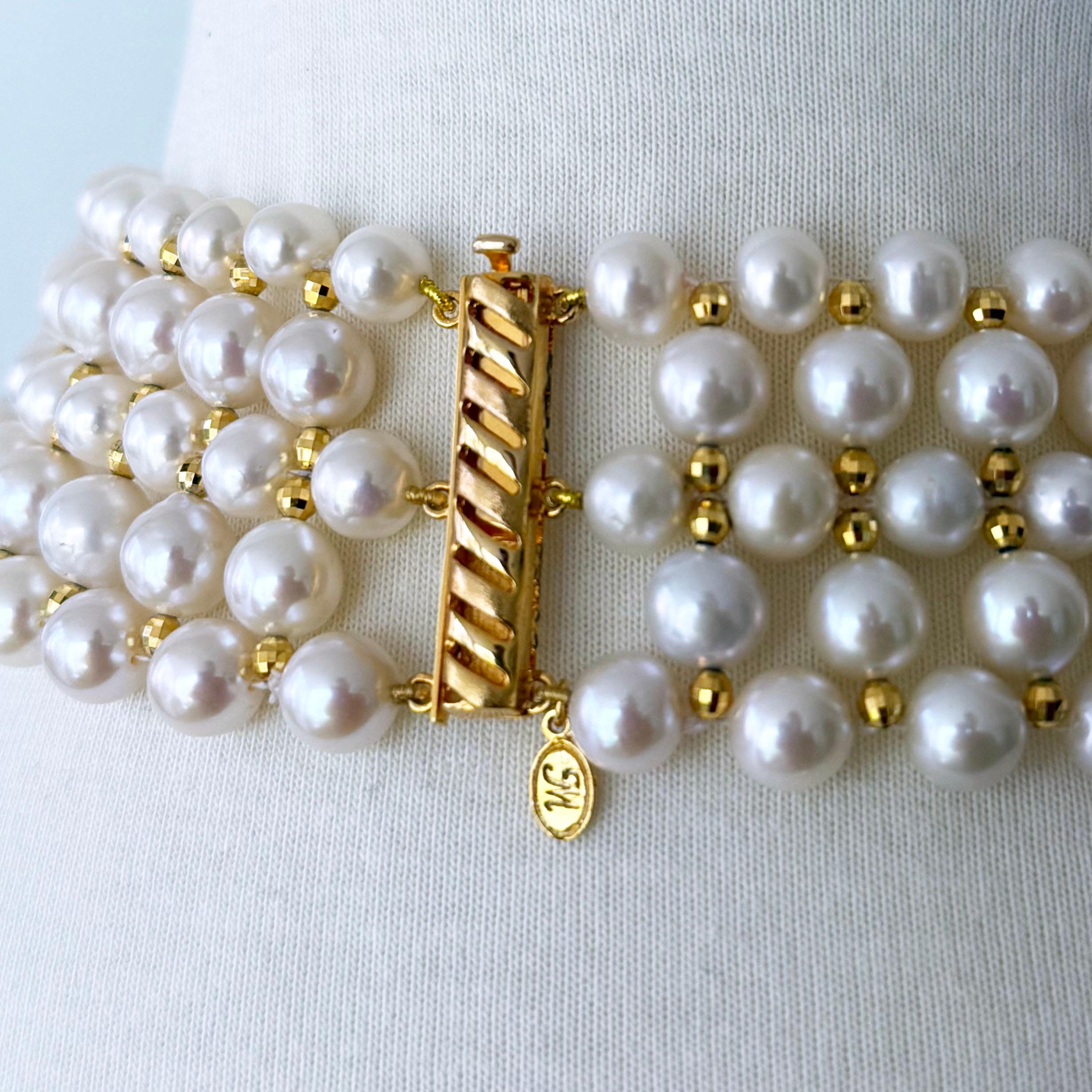 Artisan Marina J. Draped Pearl Choker with Faceted Gold Plated Beads & Clasp For Sale