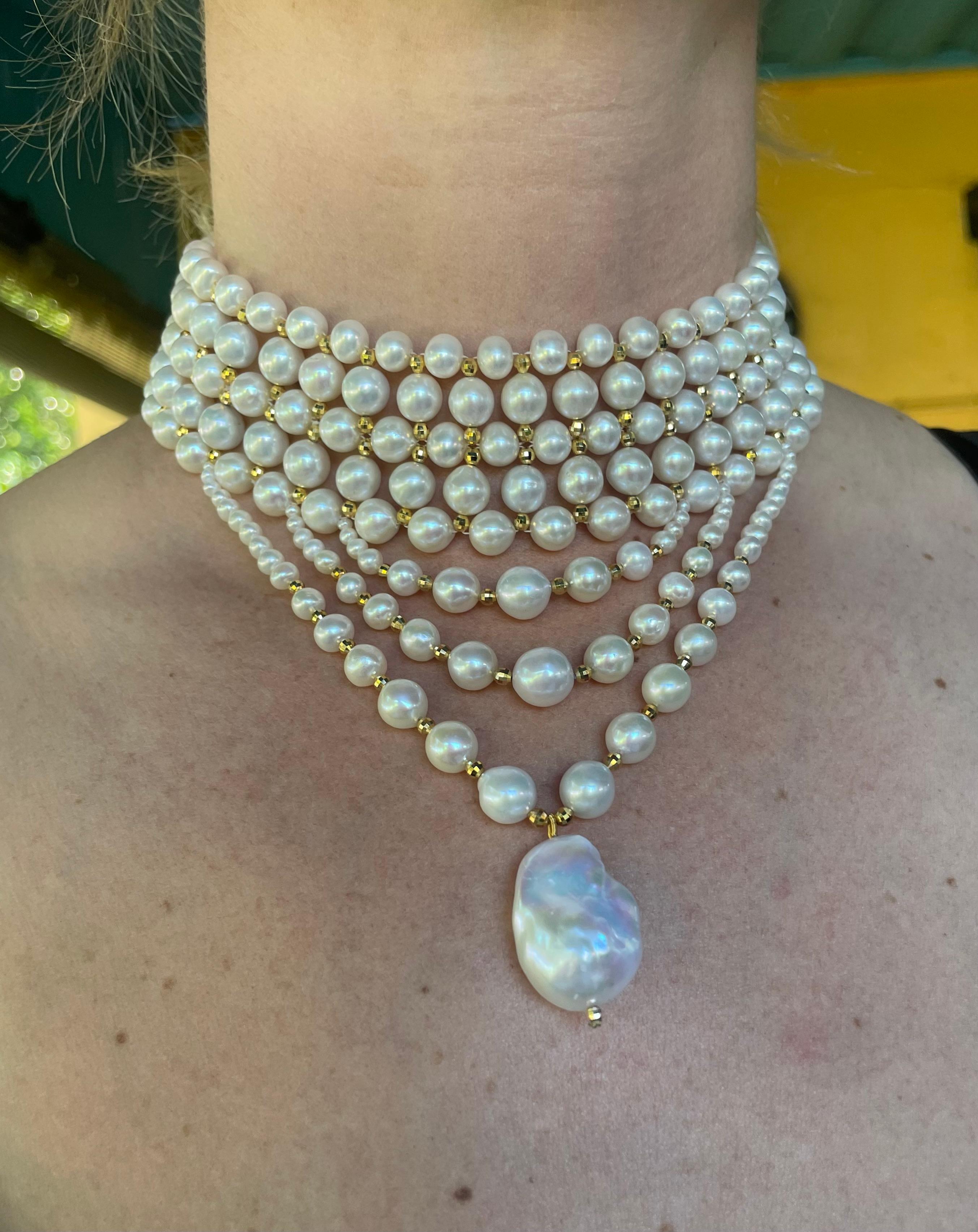 Perle Marina J. Tour de cou en perles drapées avec perles facettées en plaqué Gold et fermoir en vente