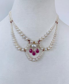 Marina J. Collier princesse à perles drapées avec saphir rose et or massif 14k