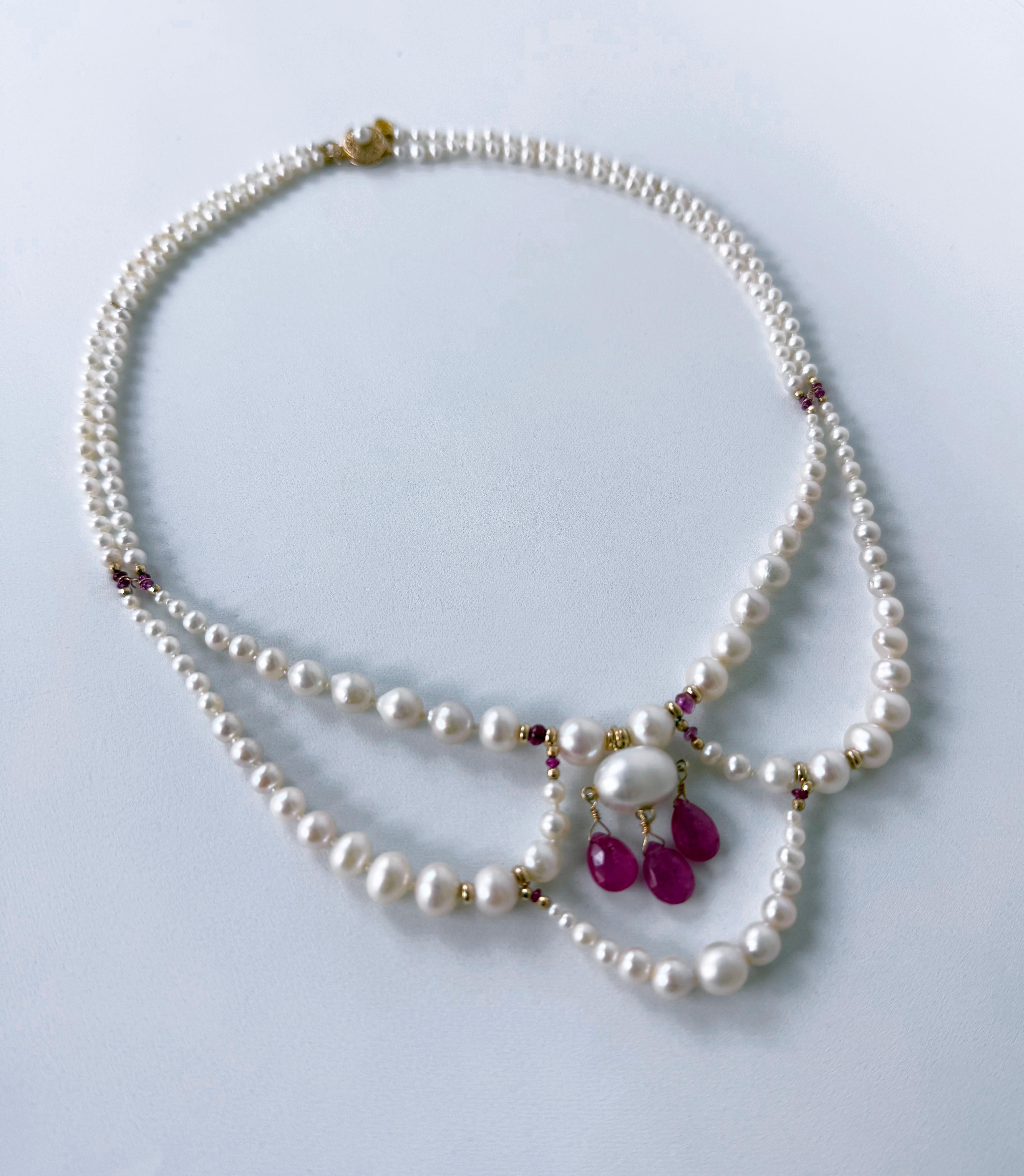 Marina J. Draped Pearl Princess Necklace with Pink Sapphire & Solid 14k Gold In New Condition For Sale In Los Angeles, CA