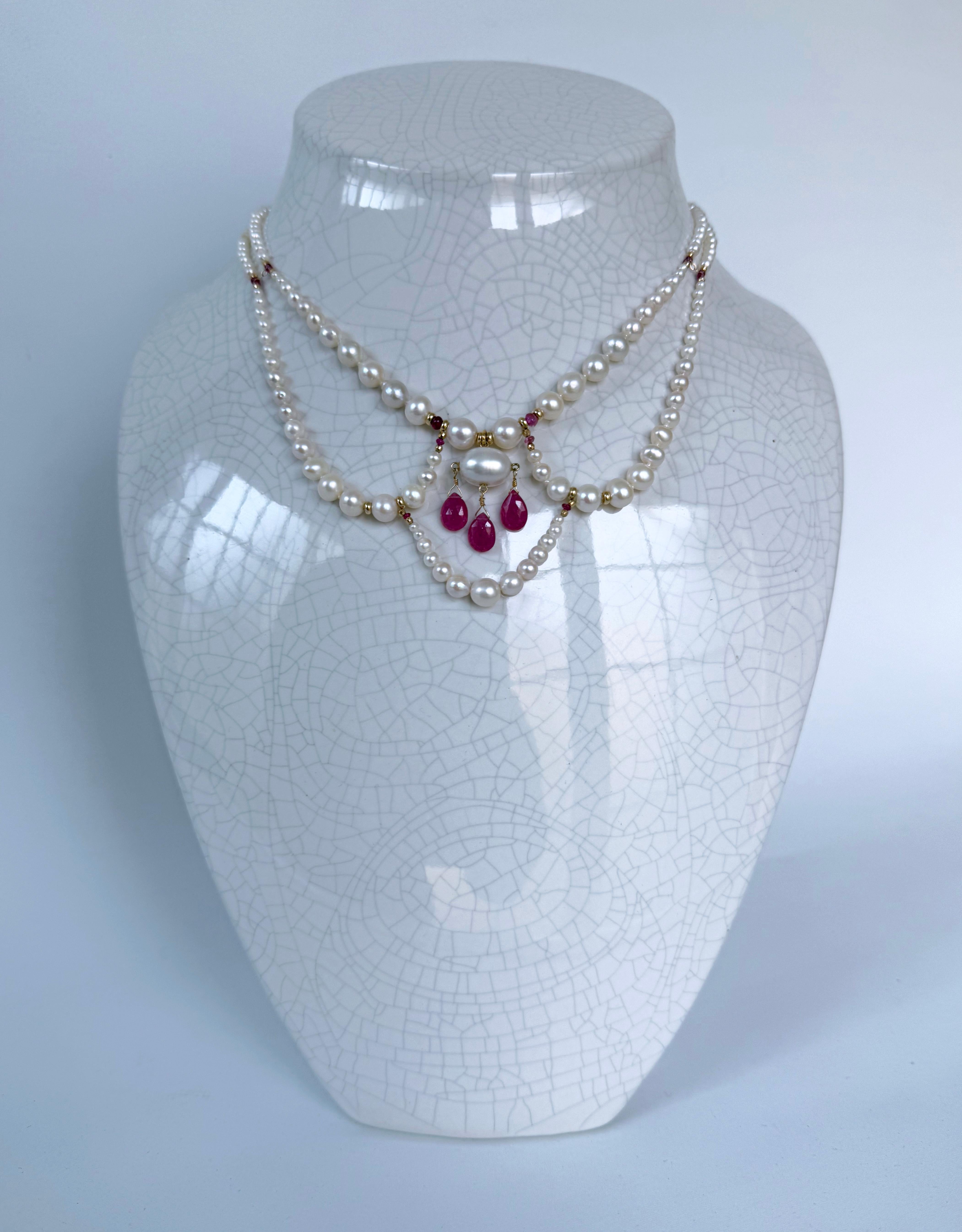 Marina J. Draped Pearl Princess Necklace with Pink Sapphire & Solid 14k Gold For Sale 1
