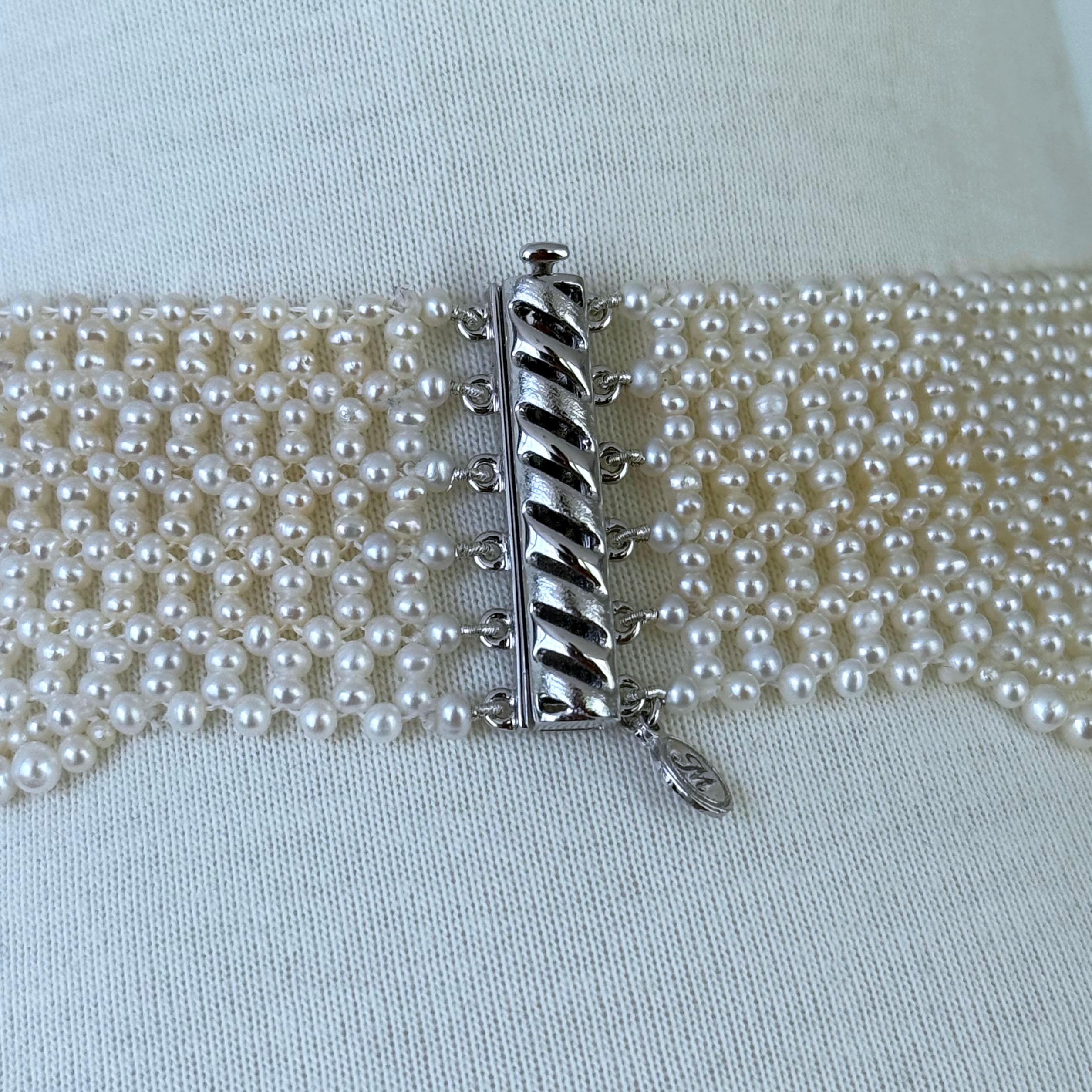 Bead Marina J. Draped Seed Pearl Woven Choker with Sliding Clasp For Sale