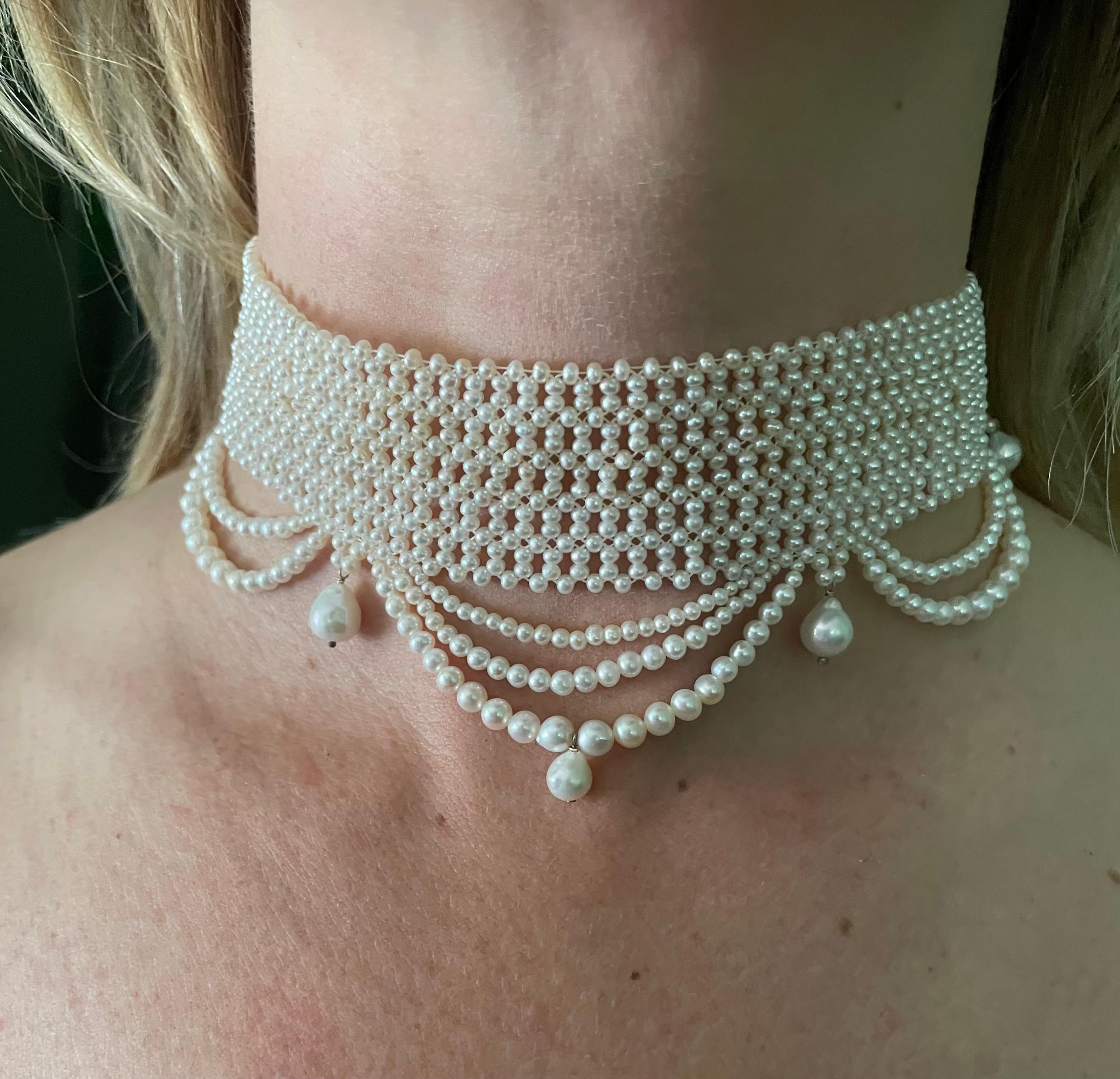 Bead Marina J. Draped Seed Pearl Woven Choker with Sliding Clasp For Sale